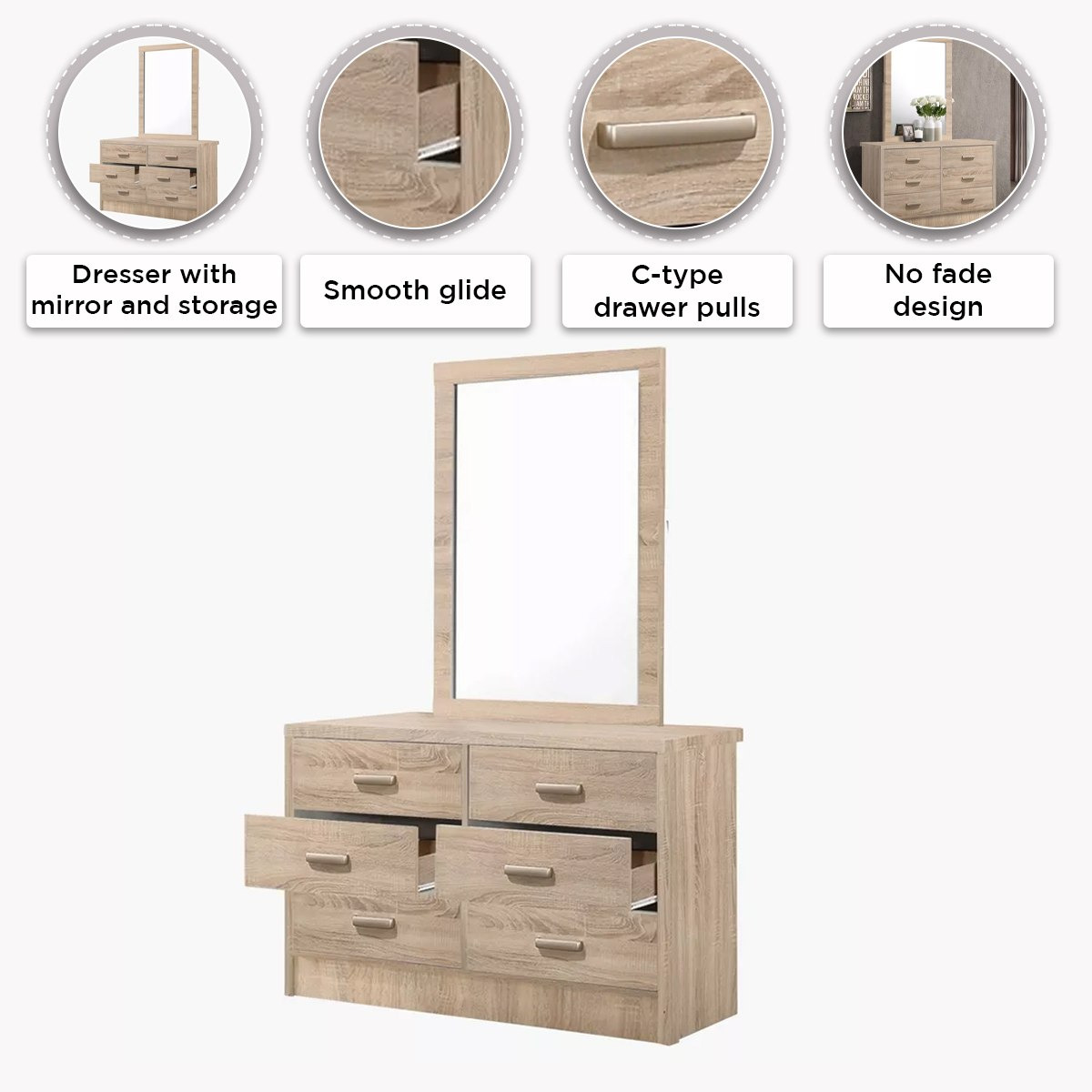 طاولة تزيين كبيرة 6 أدراج دون مرآة - كوبر من موڤو-hbxfurniture-bedroom-dressersandmirrors-image-5