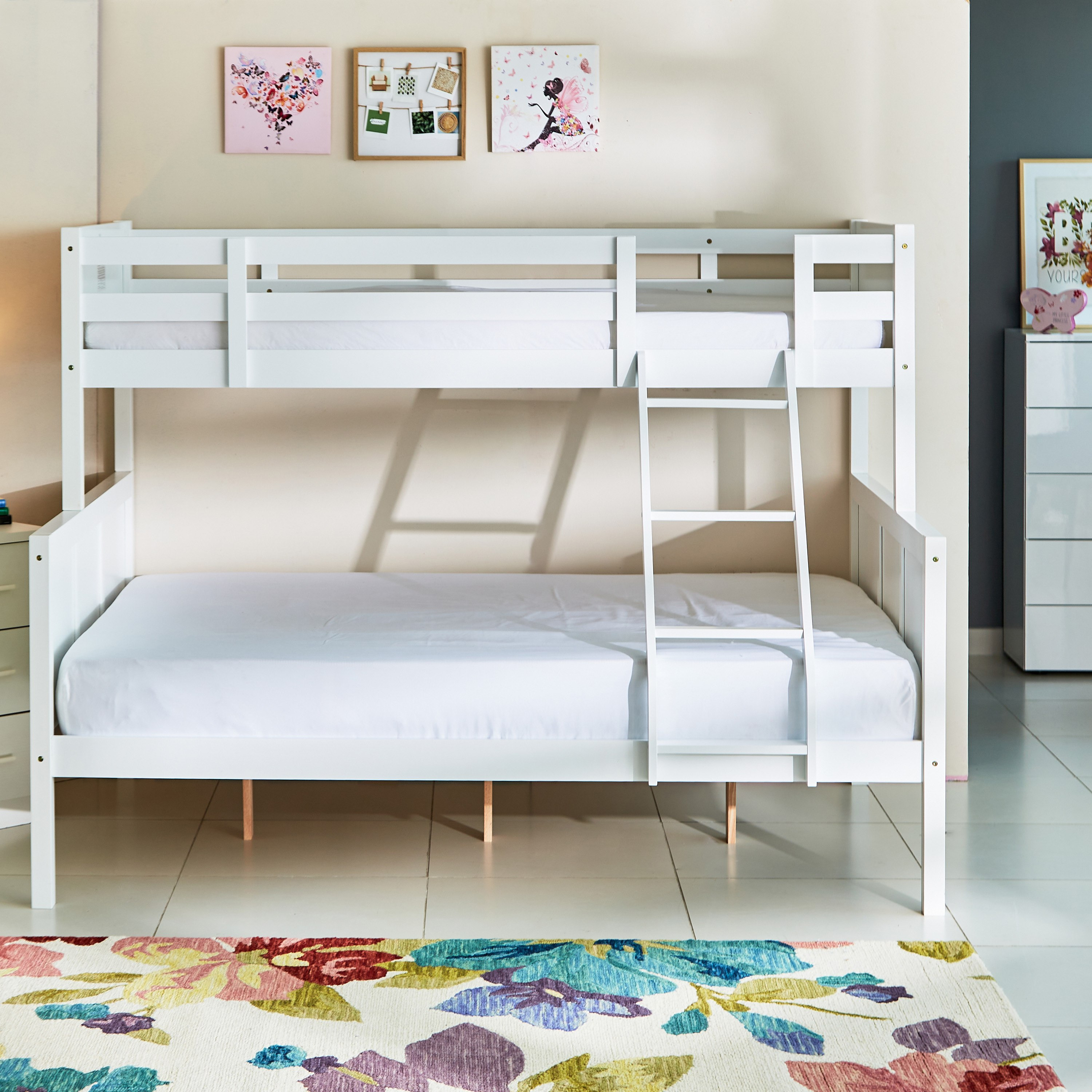 سرير طابقين مزدوج فردي + كوين من هامبتون أوسلو - 90x200 + 140x200 سم-hbxkidsandyouth-bedsandbedsets-bunkbeds-single-image-3