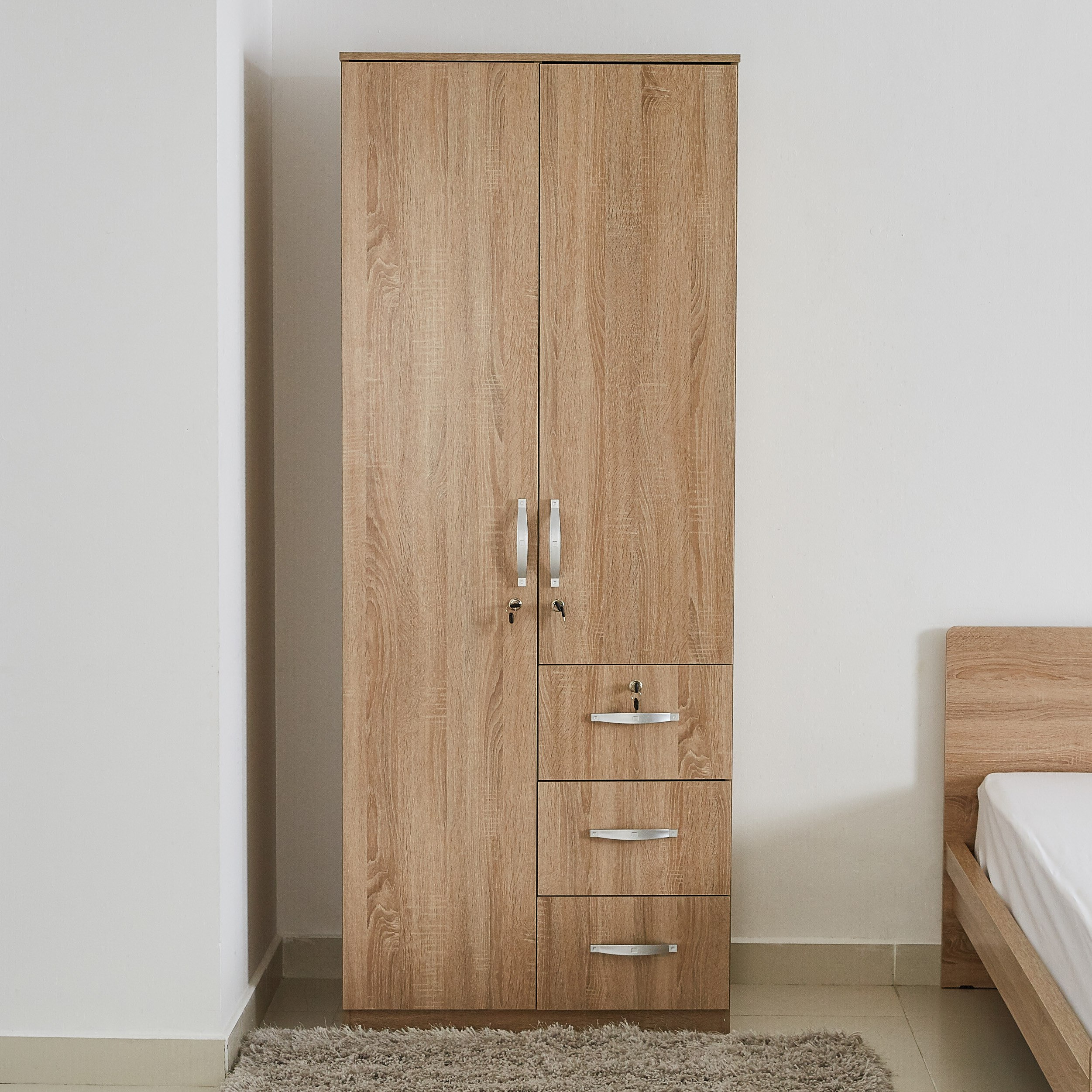 خزانة ملابس 2 باب و3 أدراج مع قفل - جوي من موڤو -hbxfurniture-wardrobes-image-2