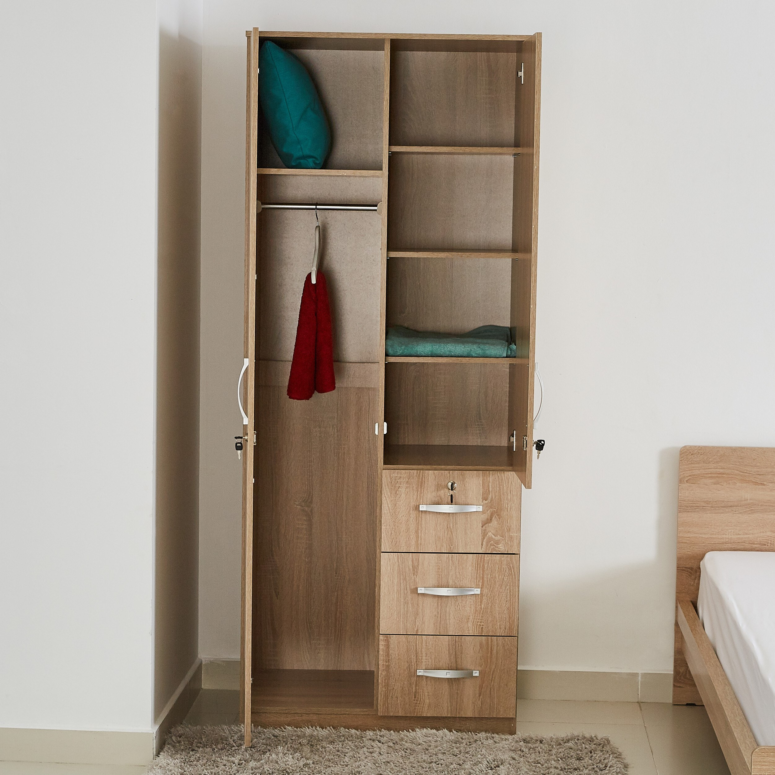 خزانة ملابس 2 باب و3 أدراج مع قفل - جوي من موڤو -hbxfurniture-wardrobes-image-3