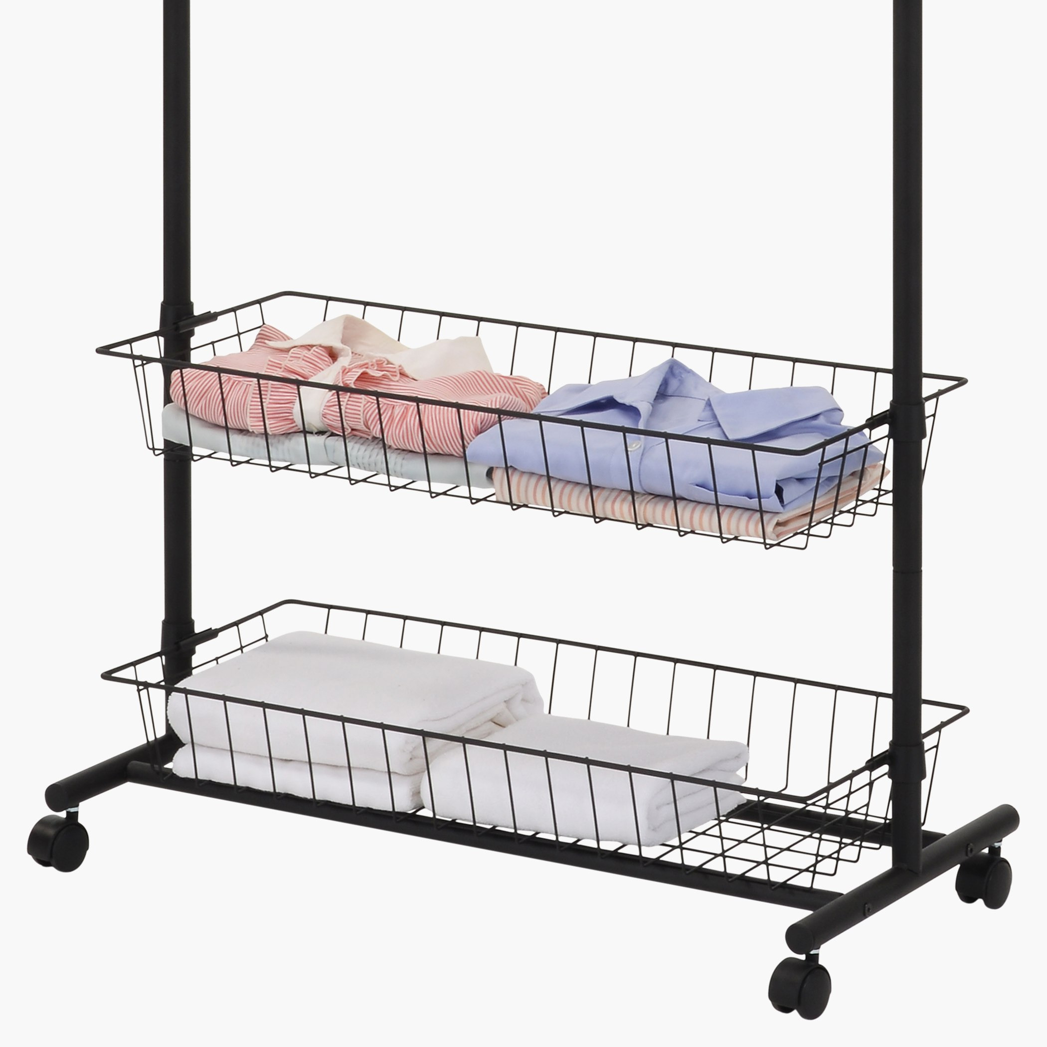 علاقة ملابس بعجلات مع سلتين تخزين-hbxbedroom-bedroomaccessories-bedroomstorage-image-2