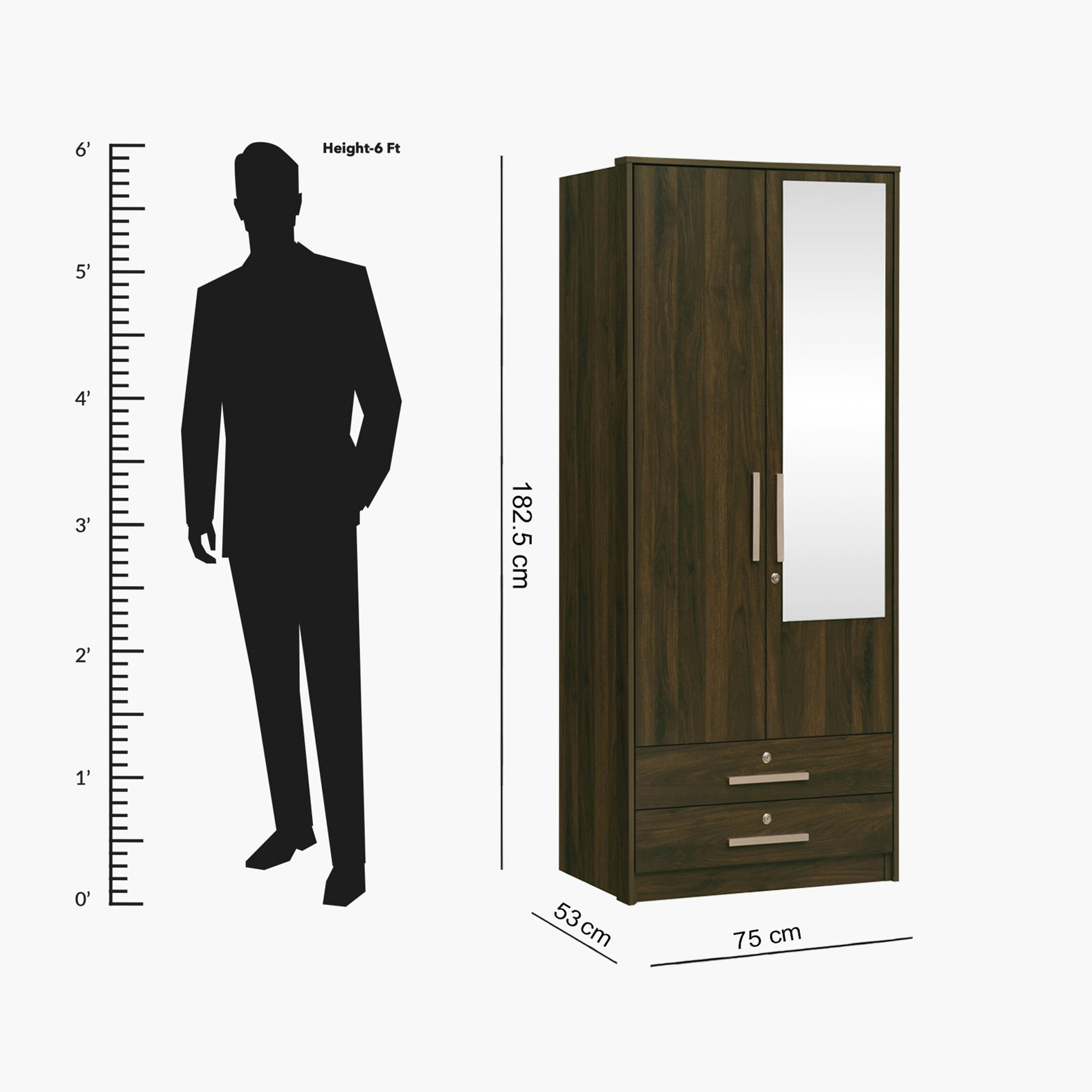 Movo Dazzle 2-Door 2-Drawer Wardrobe with Mirror and Locks-hbxfurniture-wardrobes-image-5