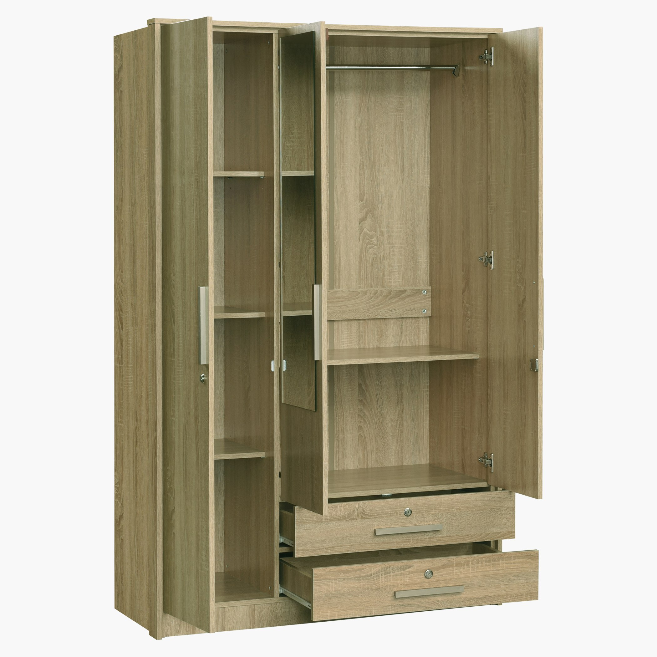 خزانة ملابس 3 أبواب و2 درج مع مرآة وأقفال - دازل من موڤو -hbxfurniture-wardrobes-image-3