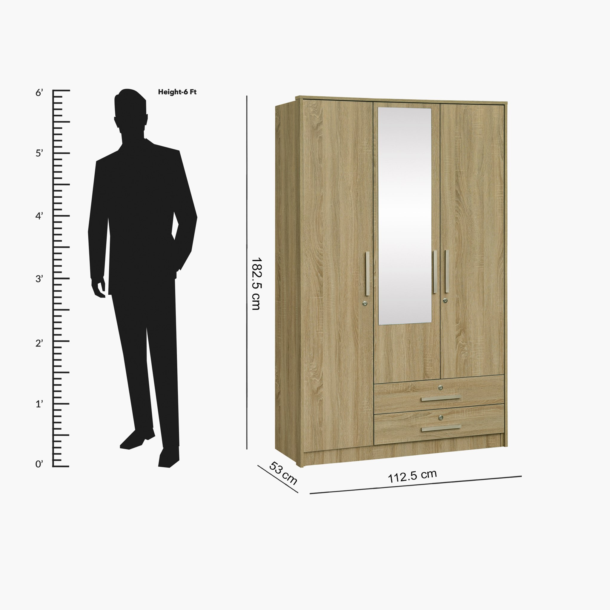 خزانة ملابس 3 أبواب و2 درج مع مرآة وأقفال - دازل من موڤو -hbxfurniture-wardrobes-image-5