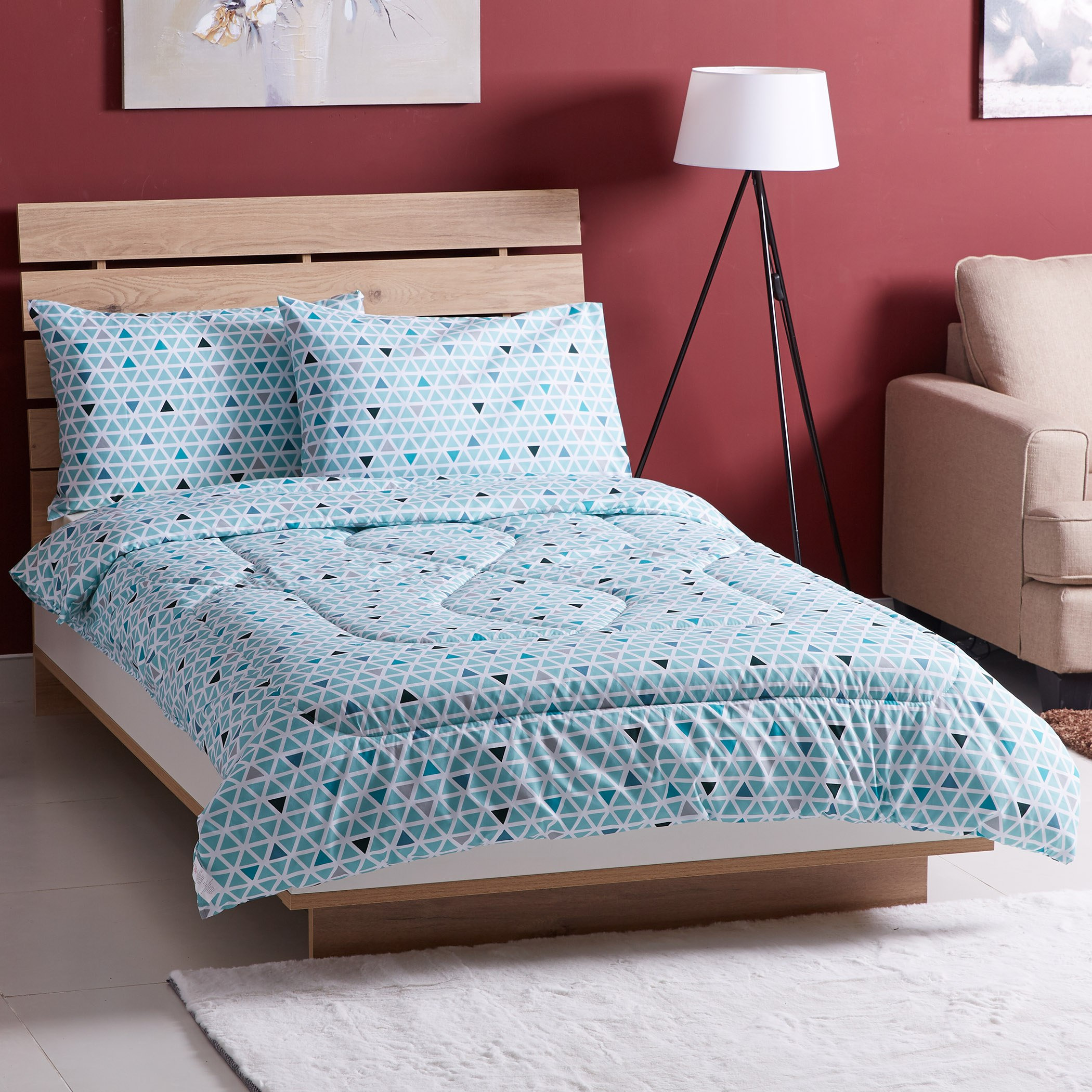 Turner King 3-Piece Geometric Print Quilted Comforter Set - 220x240 cm-hbxhomeware-hbxdecorandfurnishings-image-1