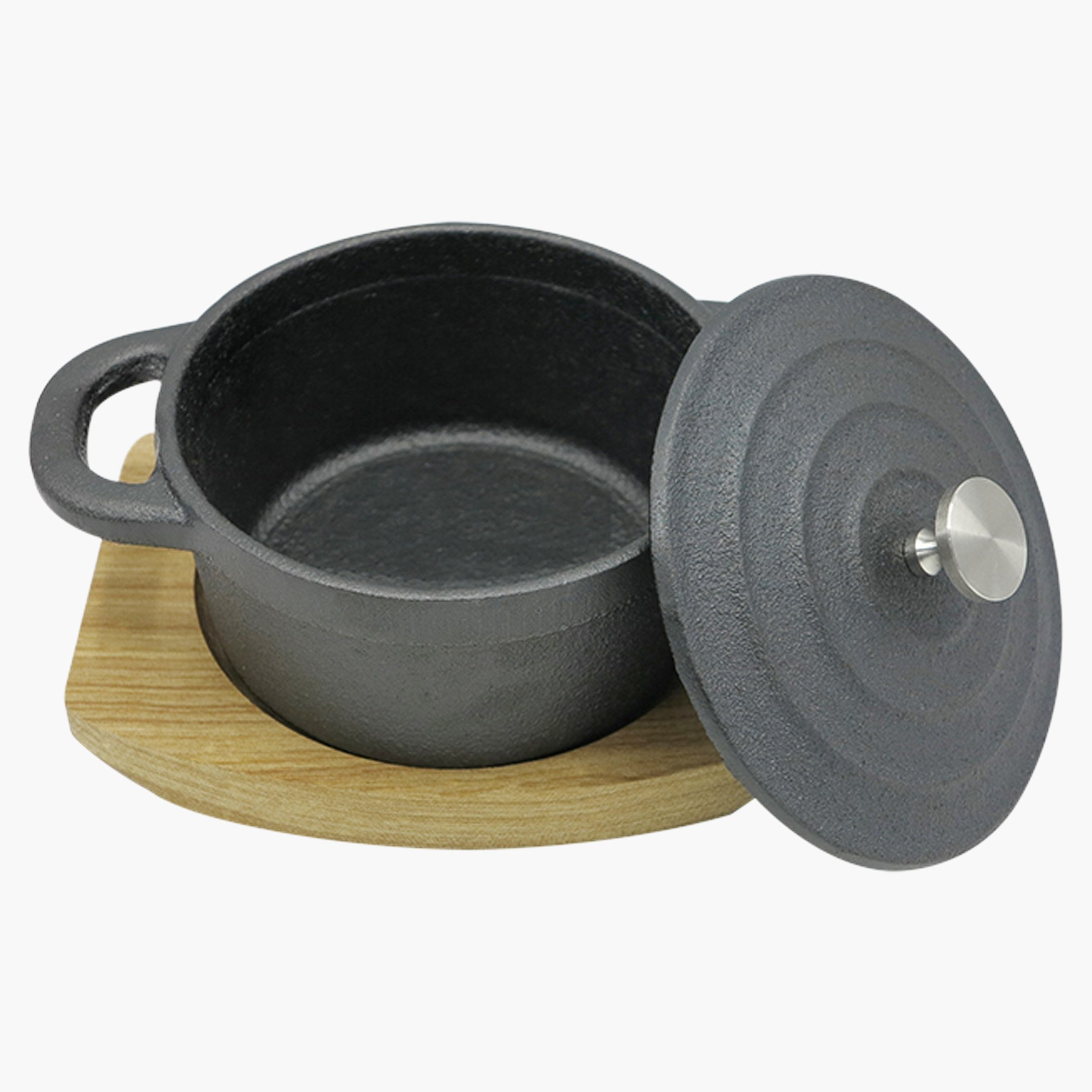 كسرولة حديديّة مستديرة مع صينيّة خشبيّة-hbxkitchen-kitchenware-foodpreparation-image-1