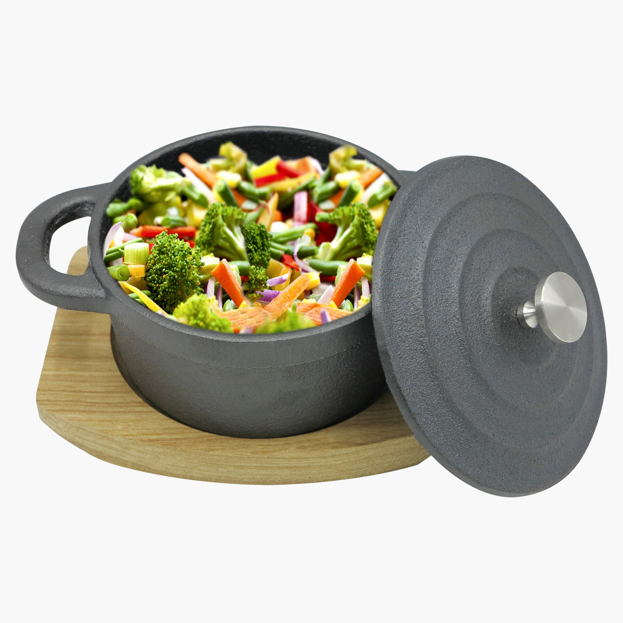 كسرولة حديديّة مستديرة مع صينيّة خشبيّة-hbxkitchen-kitchenware-foodpreparation-image-3