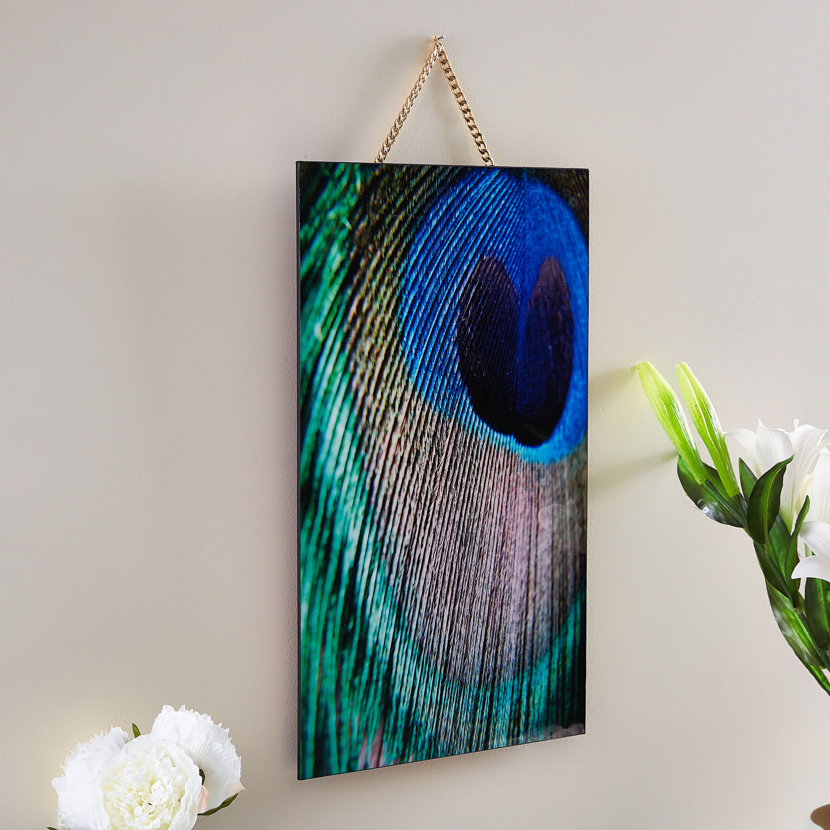 لوحة بطبعات ريش الطاووس يعلق بسلسلة-hbxlivingroom-walldecor-wallart-image-3