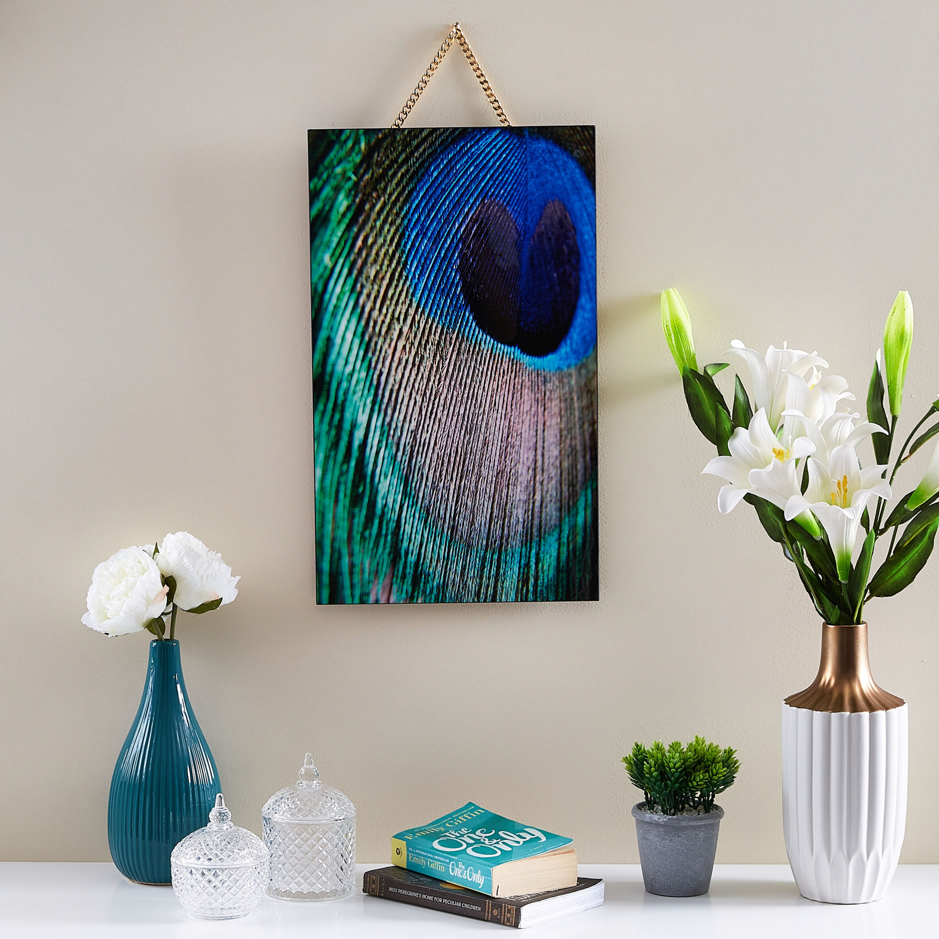 لوحة بطبعات ريش الطاووس يعلق بسلسلة-hbxlivingroom-walldecor-wallart-image-4