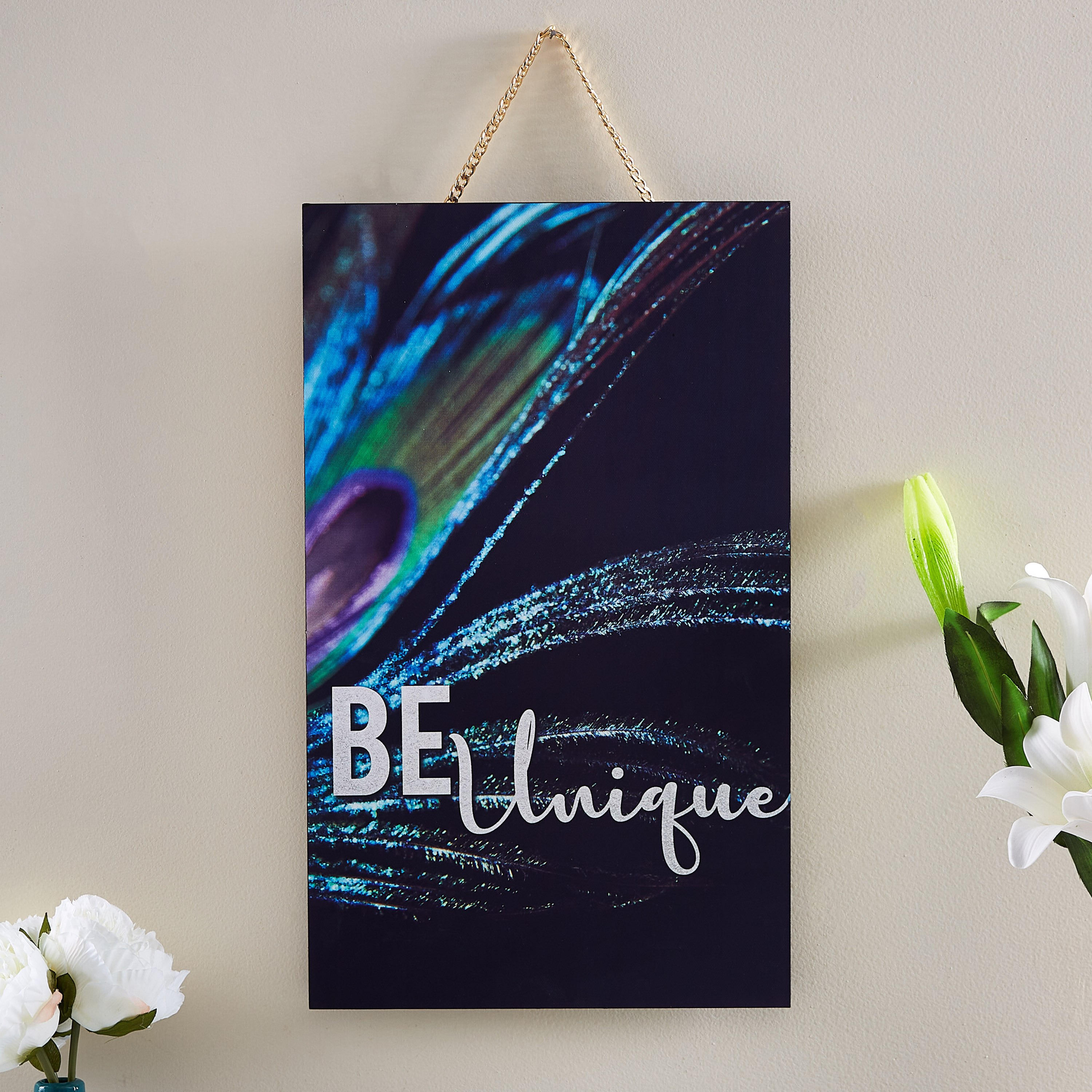 Peacock Feather Printed Plaque with Chain-hbxlivingroom-walldecor-wallart-image-1