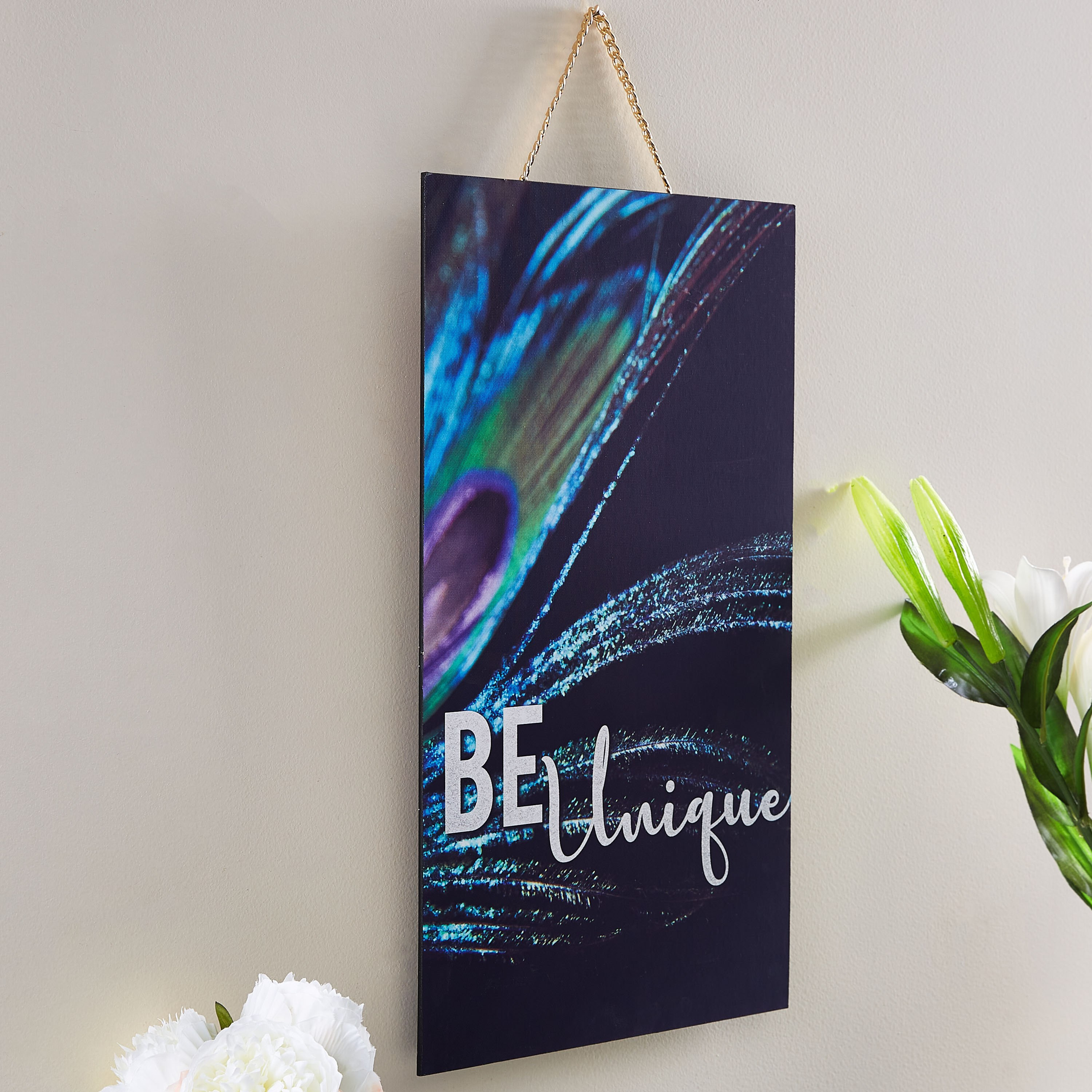 Peacock Feather Printed Plaque with Chain-hbxlivingroom-walldecor-wallart-image-3