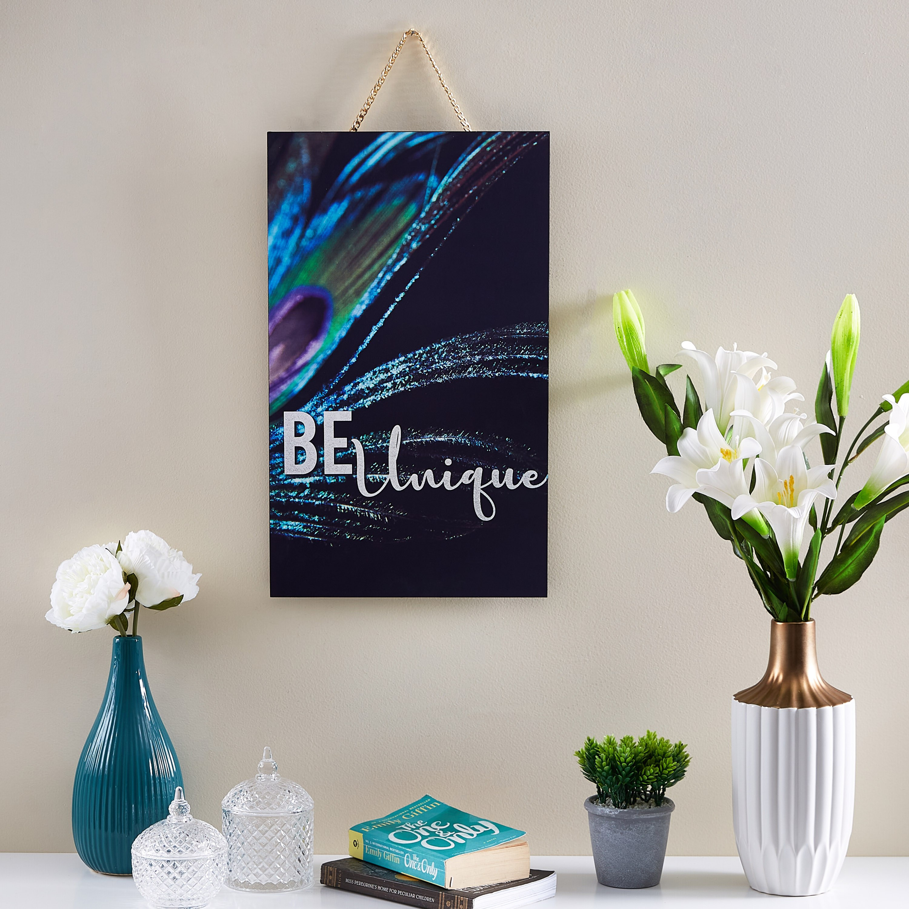 Peacock Feather Printed Plaque with Chain-hbxlivingroom-walldecor-wallart-image-4