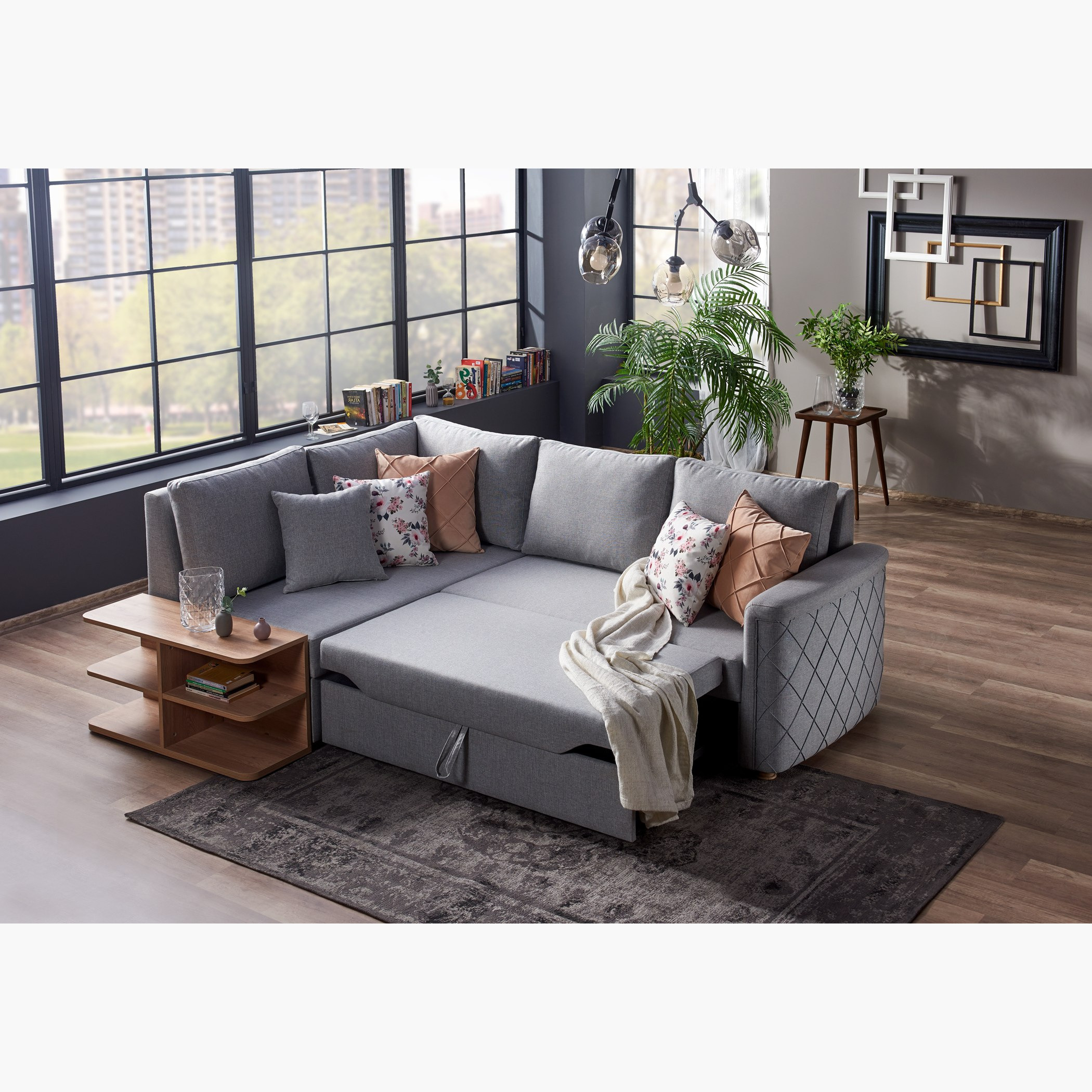 كنبة سرير قماشيّة ركنيّة يسار بوحدة تخزين و5 وسائد من هيلاري-hbxfurniture-livingroom-sofasandsofasets-image-1