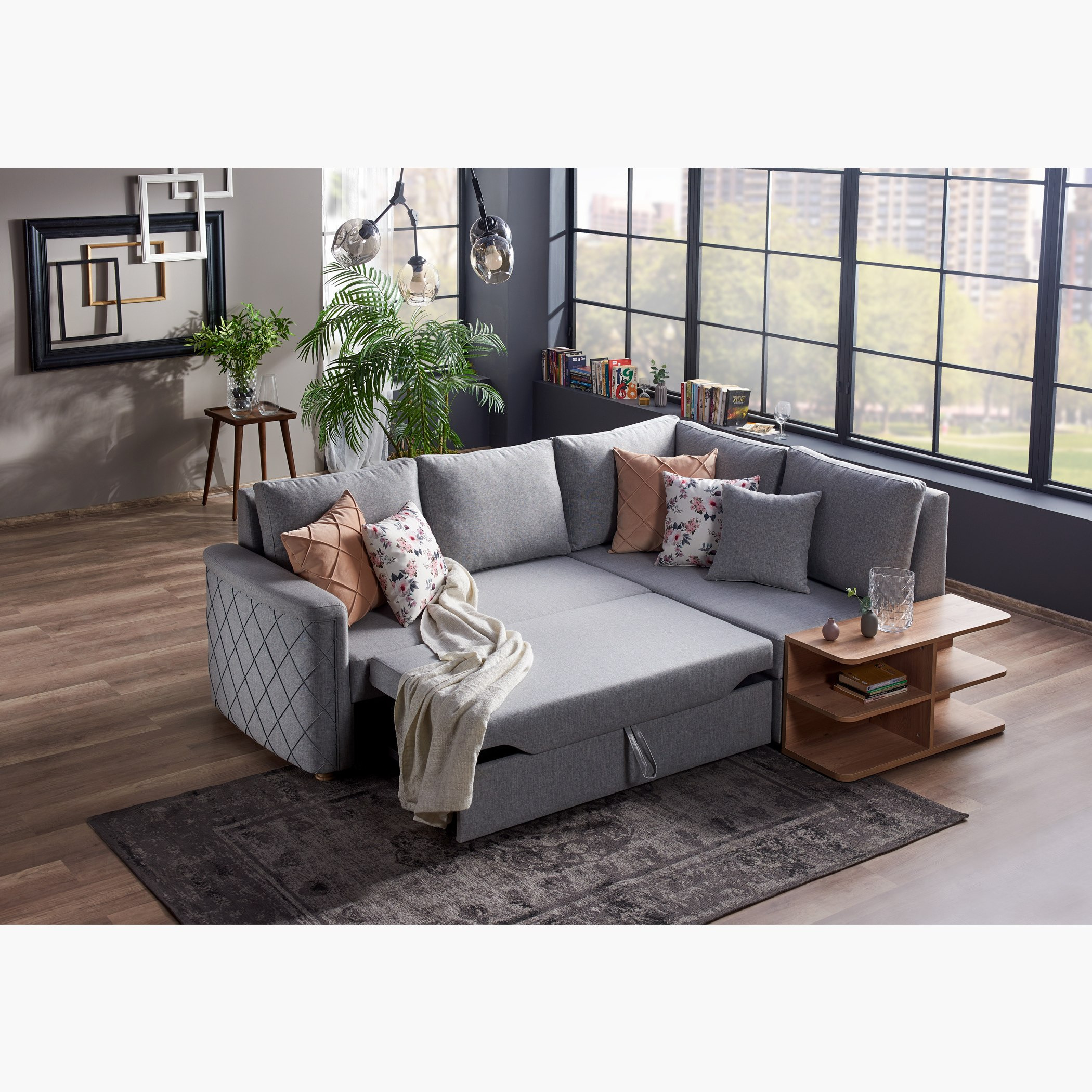 كنبة سرير قماشيّة ركنيّة يمين بوحدة تخزين و5 وسائد من هيلاري-hbxfurniture-livingroom-sofasandsofasets-image-1