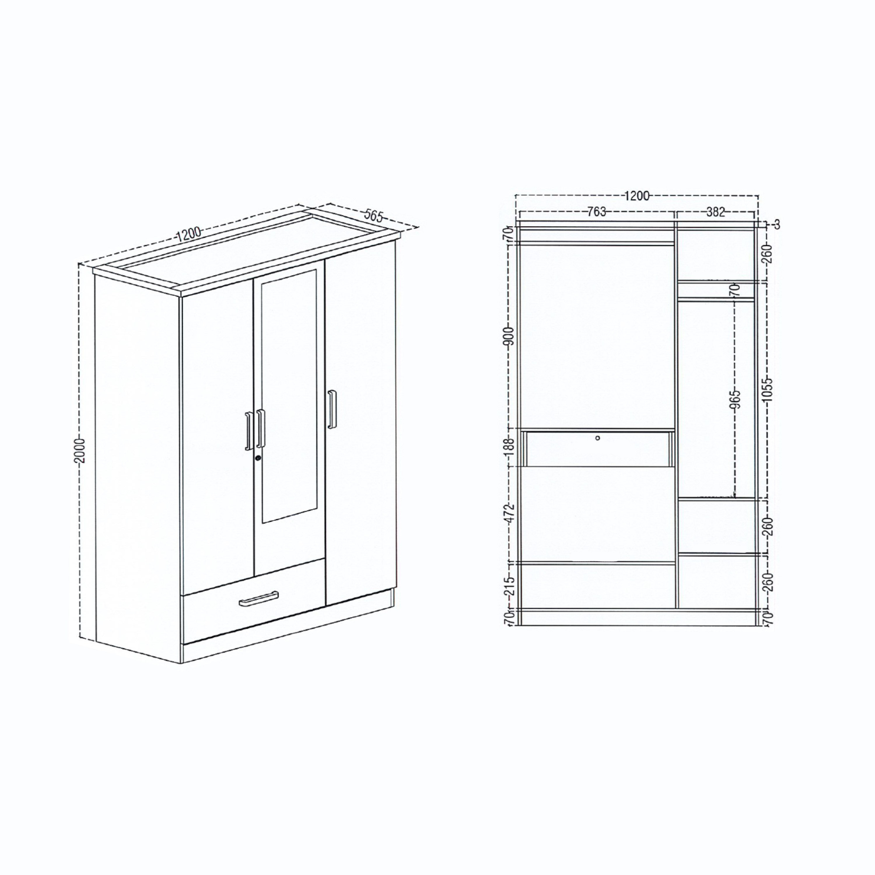 خزانة ملابس 3 أبواب مع درج ومرآة - بريسبان من موڤو-hbxfurniture-wardrobes-image-10
