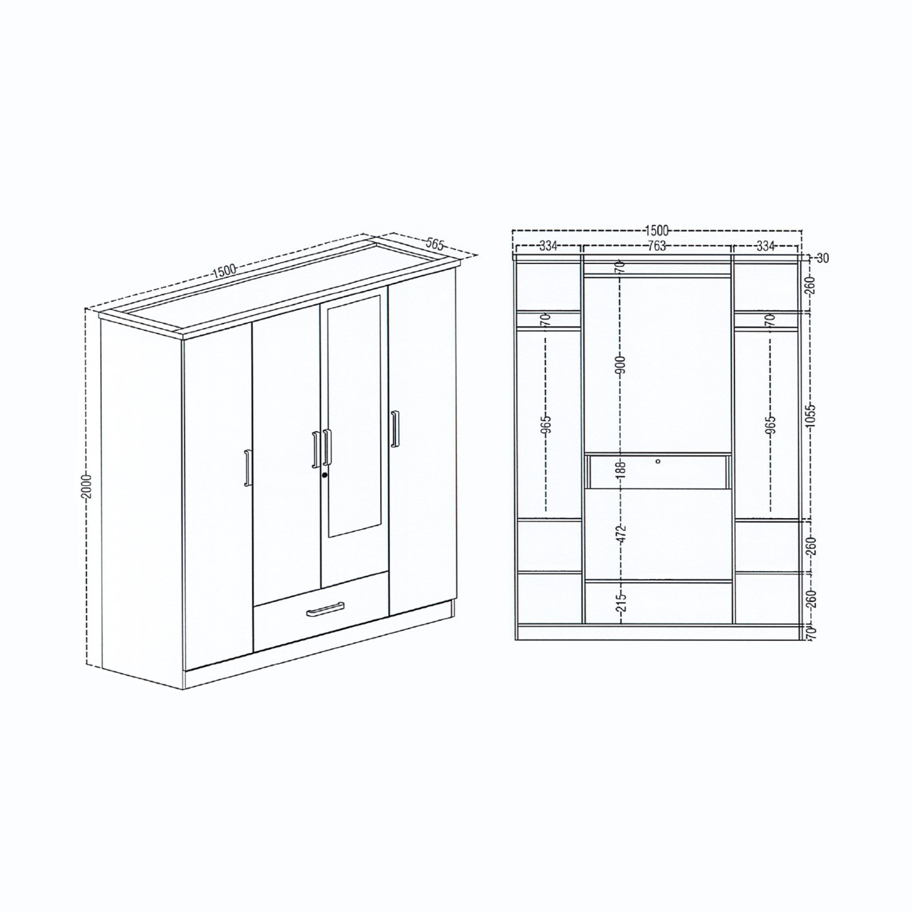 خزانة ملابس ممع مرآة -4 أبواب ودرج من بريسبان-hbxfurniture-wardrobes-image-10