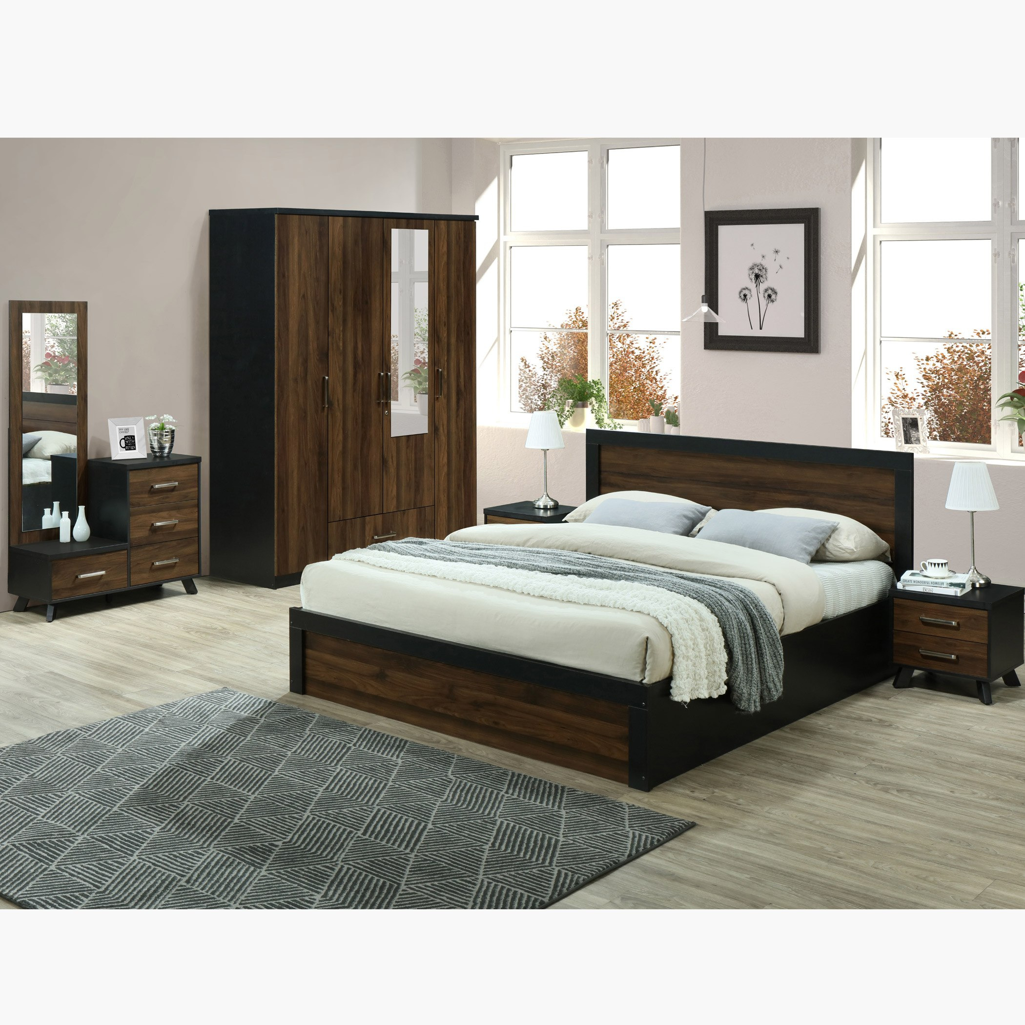 خزانة ملابس ممع مرآة -4 أبواب ودرج من بريسبان-hbxfurniture-wardrobes-image-7