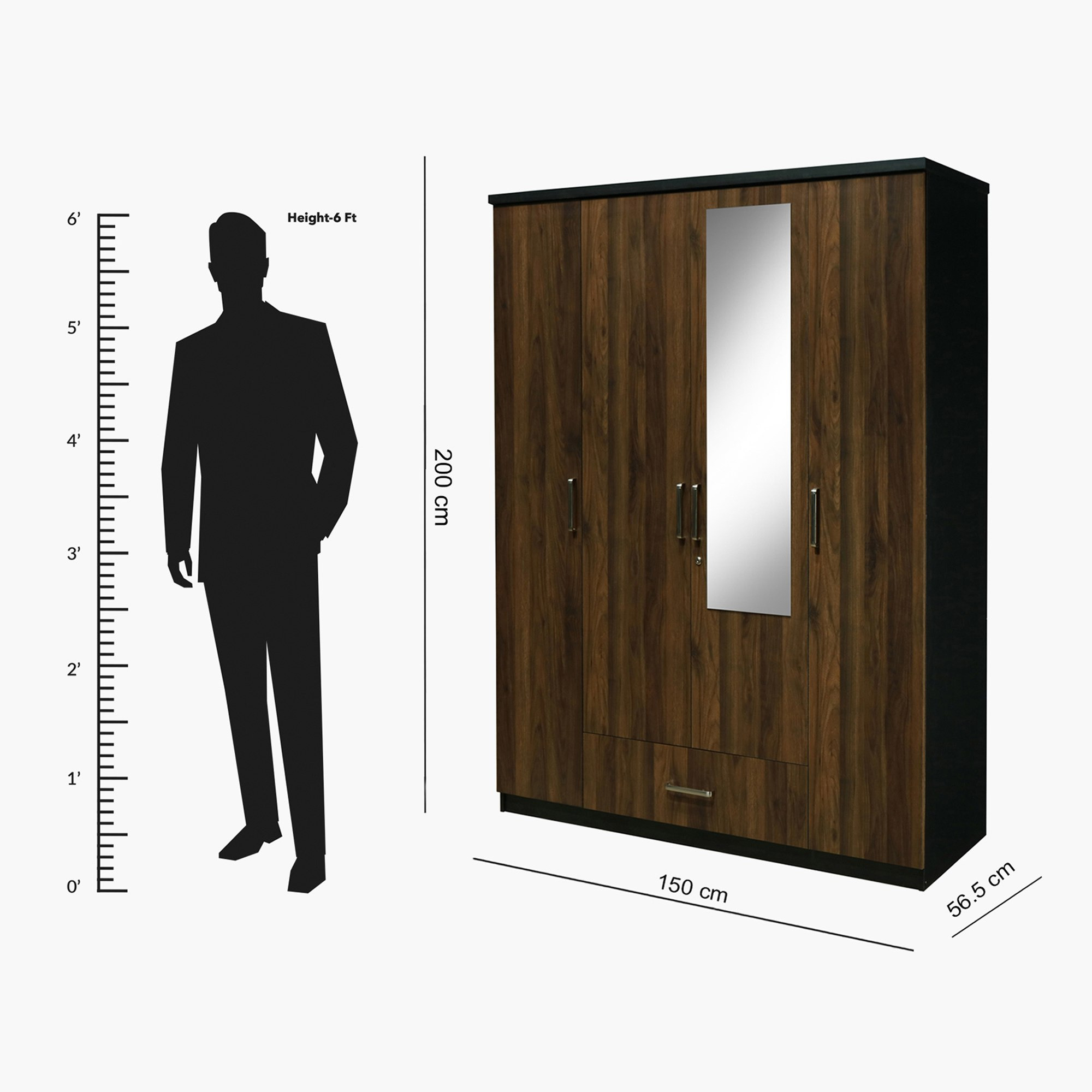 خزانة ملابس ممع مرآة -4 أبواب ودرج من بريسبان-hbxfurniture-wardrobes-image-9