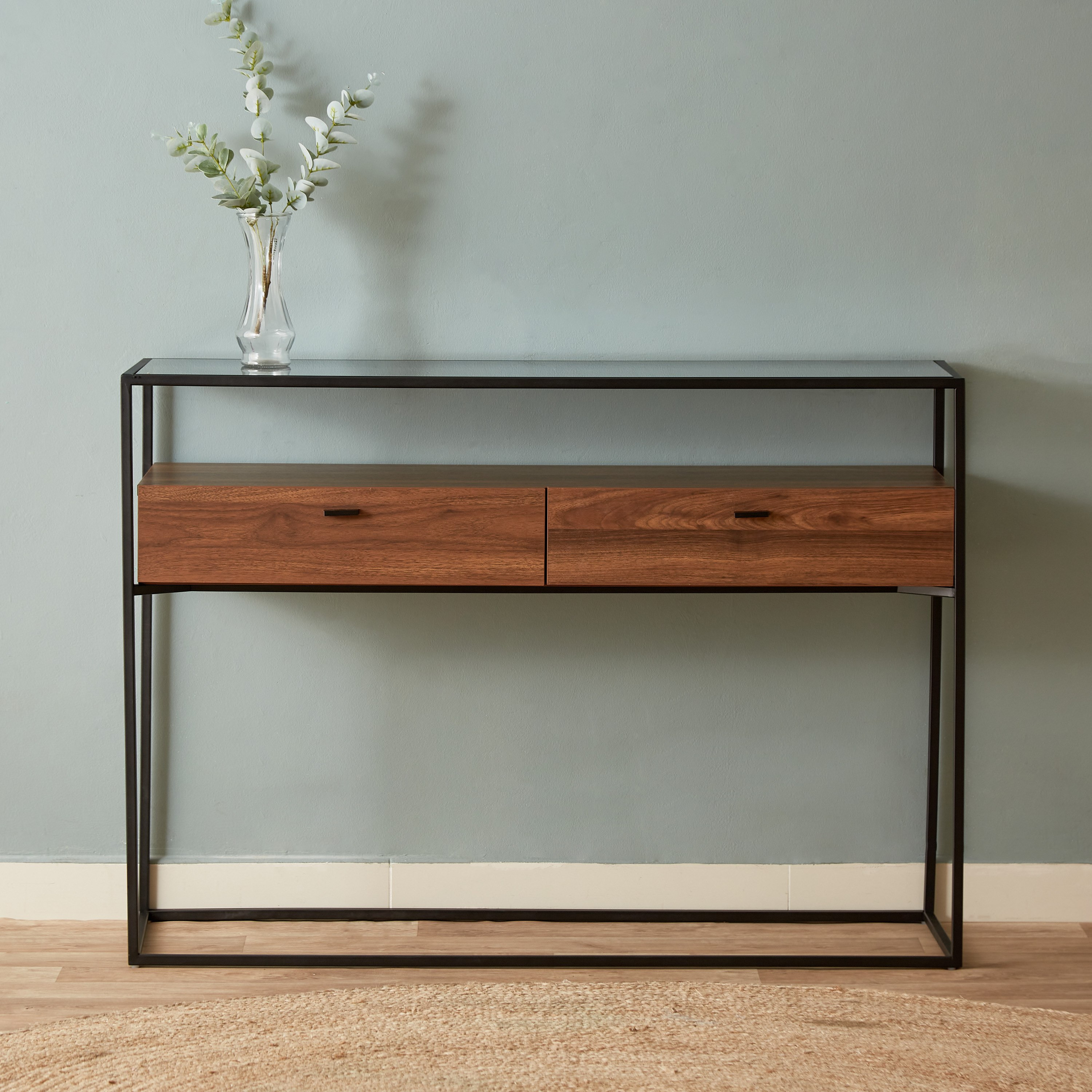 Metal console table with shop drawers