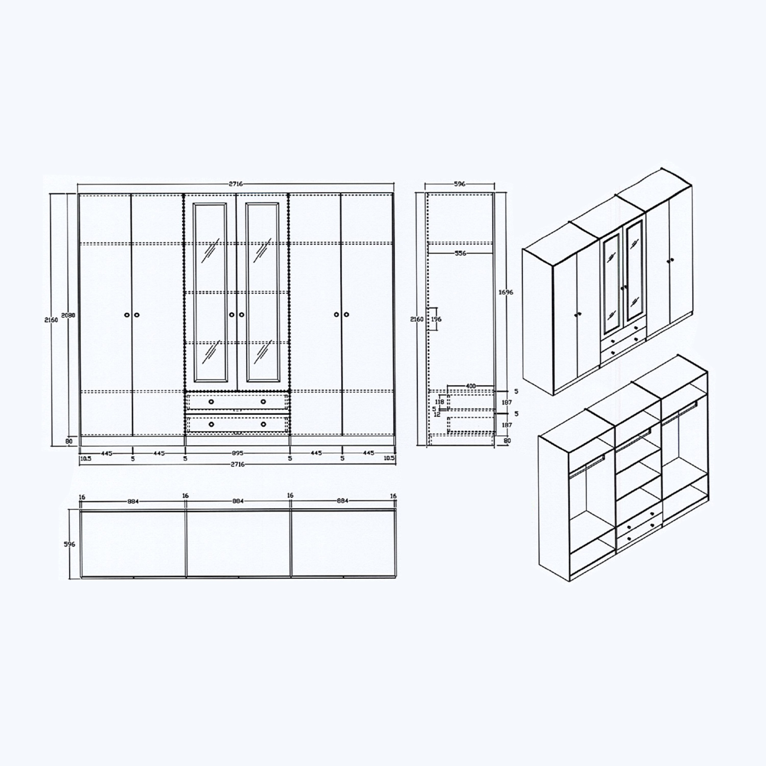 خزانة ملابس بستة أبواب ودرجين ومرايا من صوفيا-hbxfurniture-wardrobes-image-13