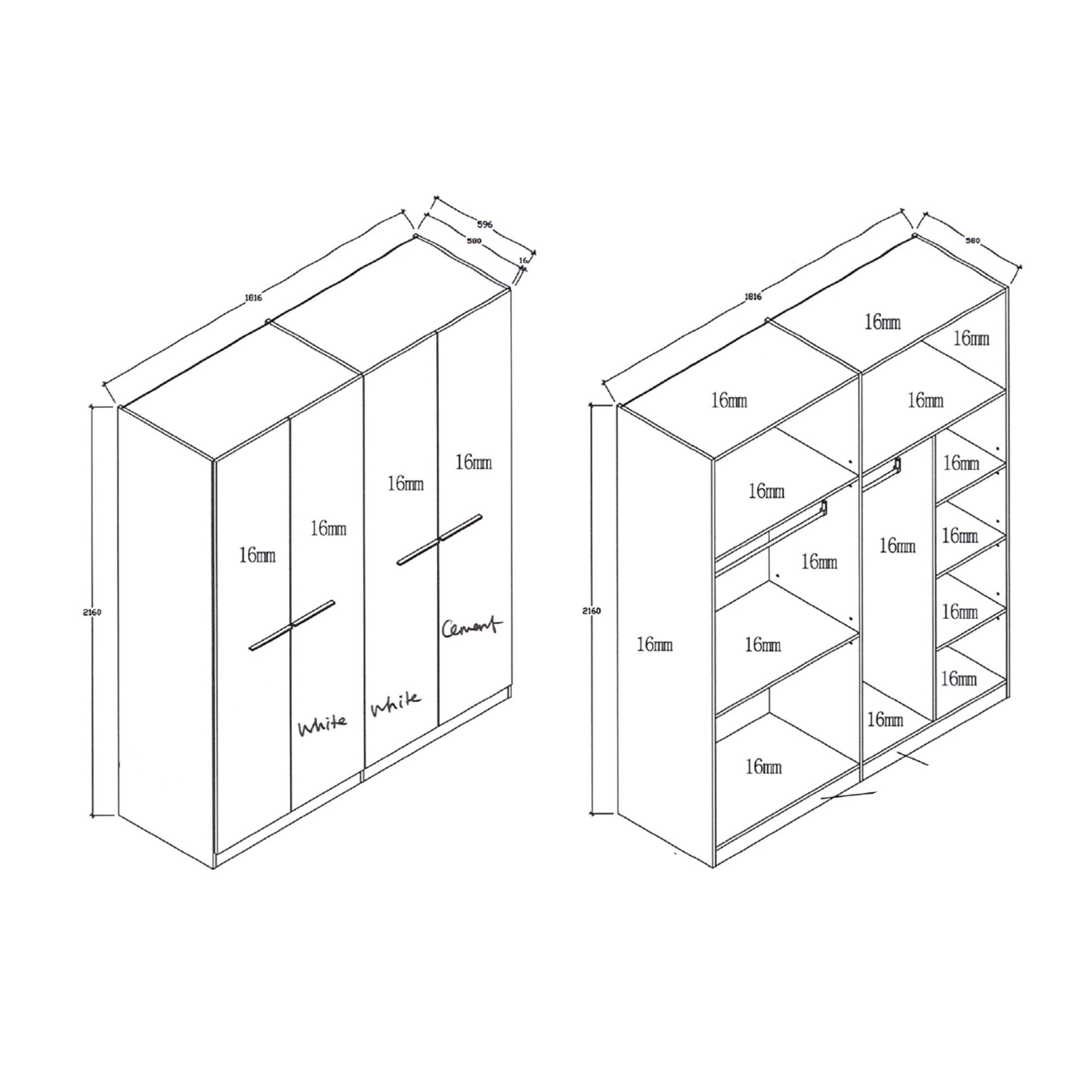 خزانة ملابس 4 أبواب مع 8 أرفف - الأردن من موڤو-hbxfurniture-wardrobes-image-10