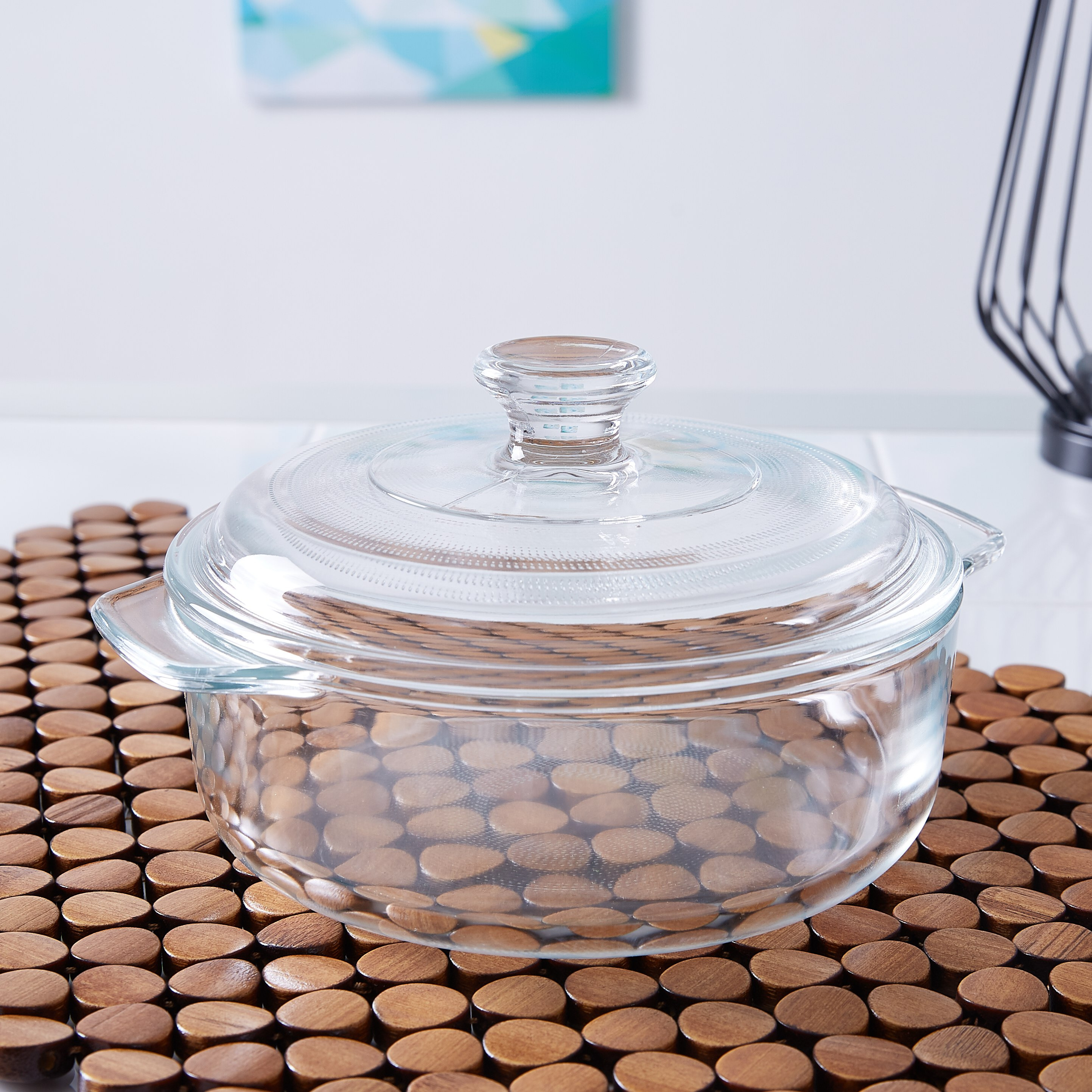 كسرولة زجاج مستديرة بغطاء - 1 لتر-hbxkitchen-bakeware-image-1