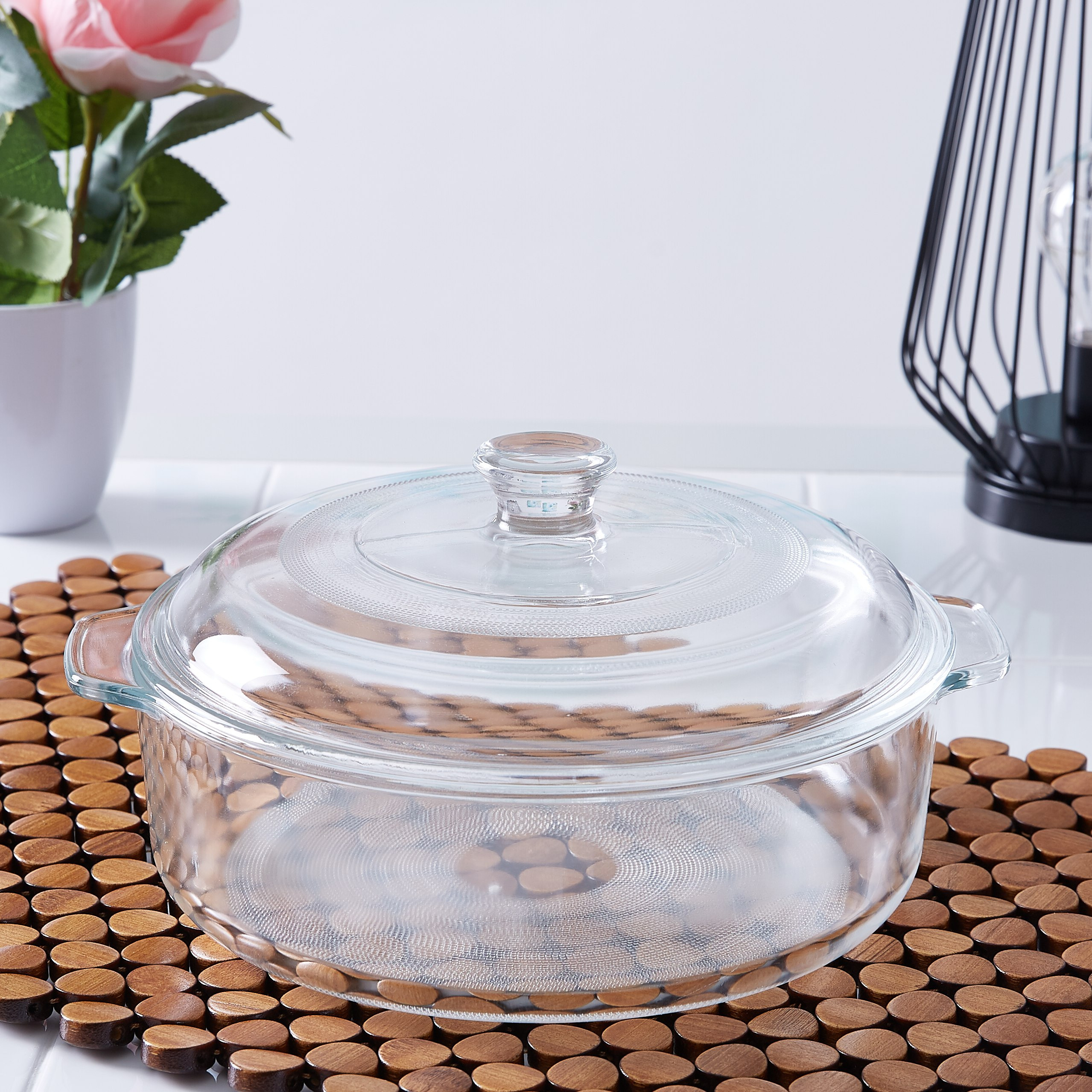 كسرولة زجاج مستديرة بغطاء - 2 لتر-hbxkitchen-bakeware-image-1