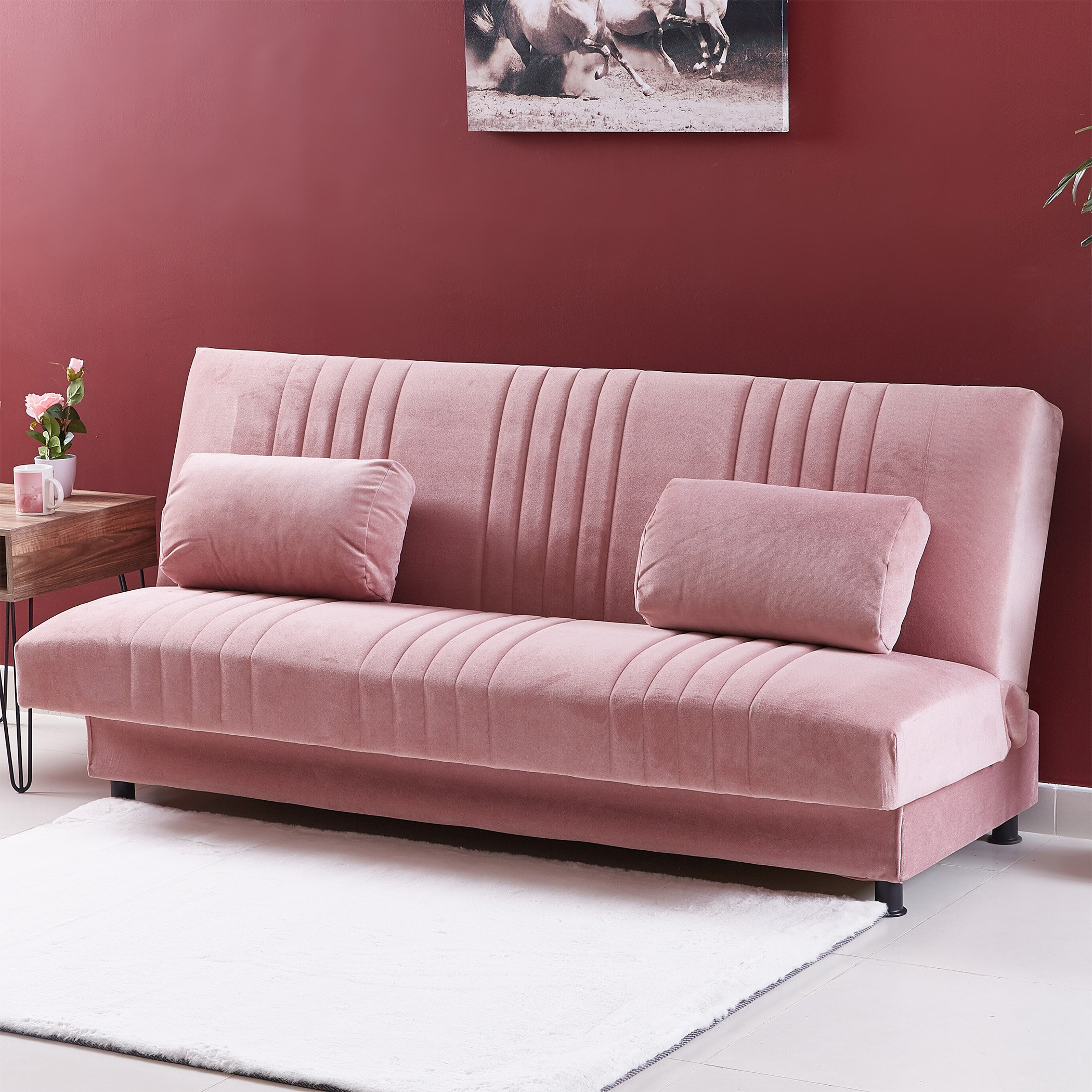 Buy Samaya 3-Seater Velvet Sofa Bed With Storage And 2 Cushions Online ...