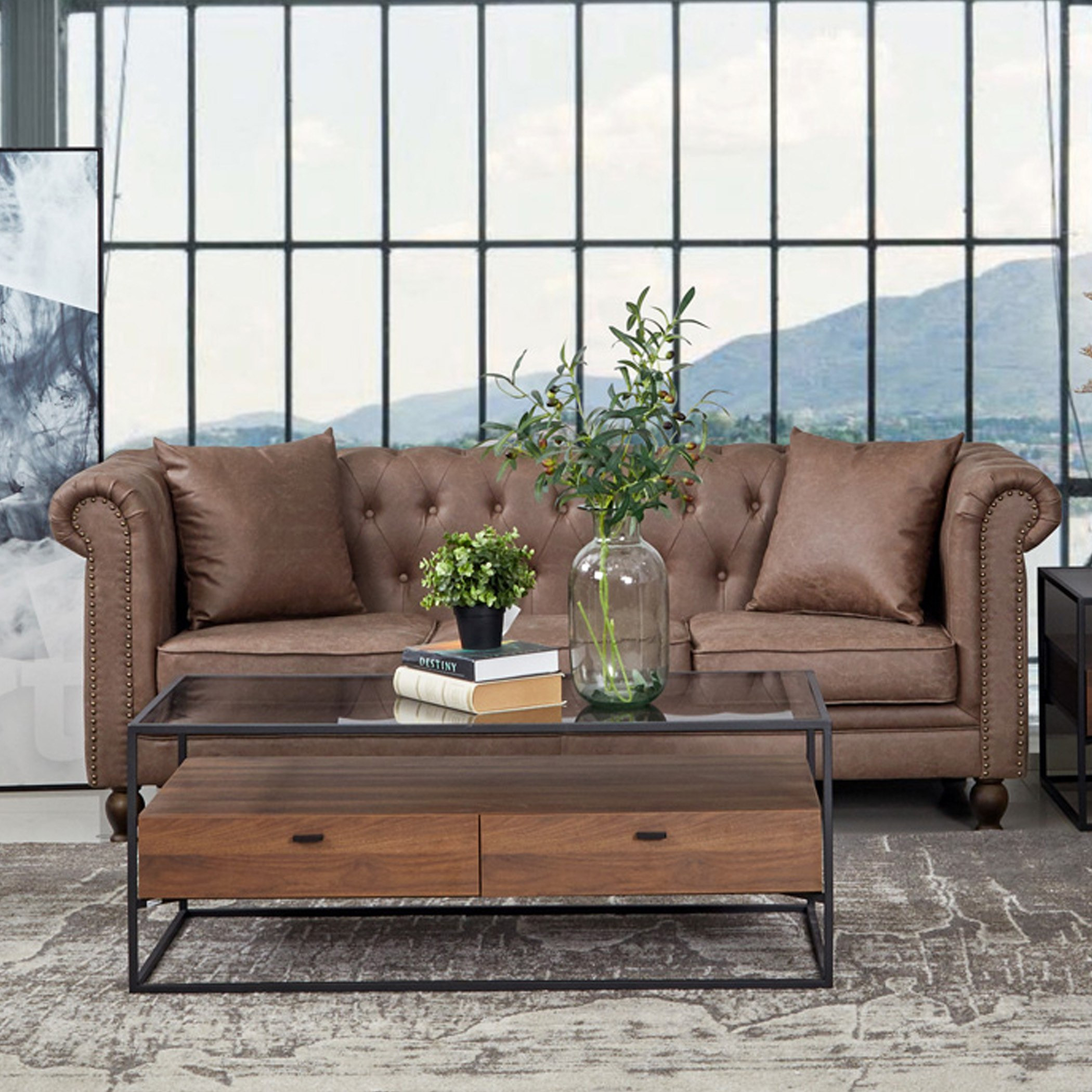كنبة 3 مقاعد قماش بحلّة جلدية مع وسادتين من صوفيا-hbxlivingroom-sofasandarmchairs-sofas-image-1