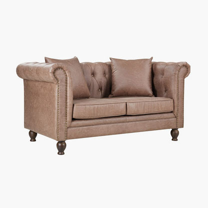 Sofia 2-Seater Tufted Leather-Look Fabric Sofa with 2 Cushions