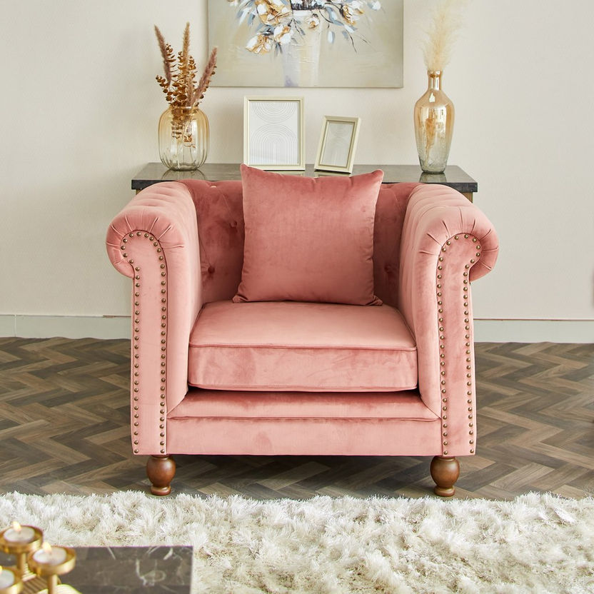 Sofia Tufted Velvet Armchair with Cushion-Sofas-image-0
