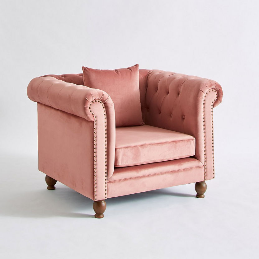 Sofia Tufted Velvet Armchair with Cushion-Sofas-image-6