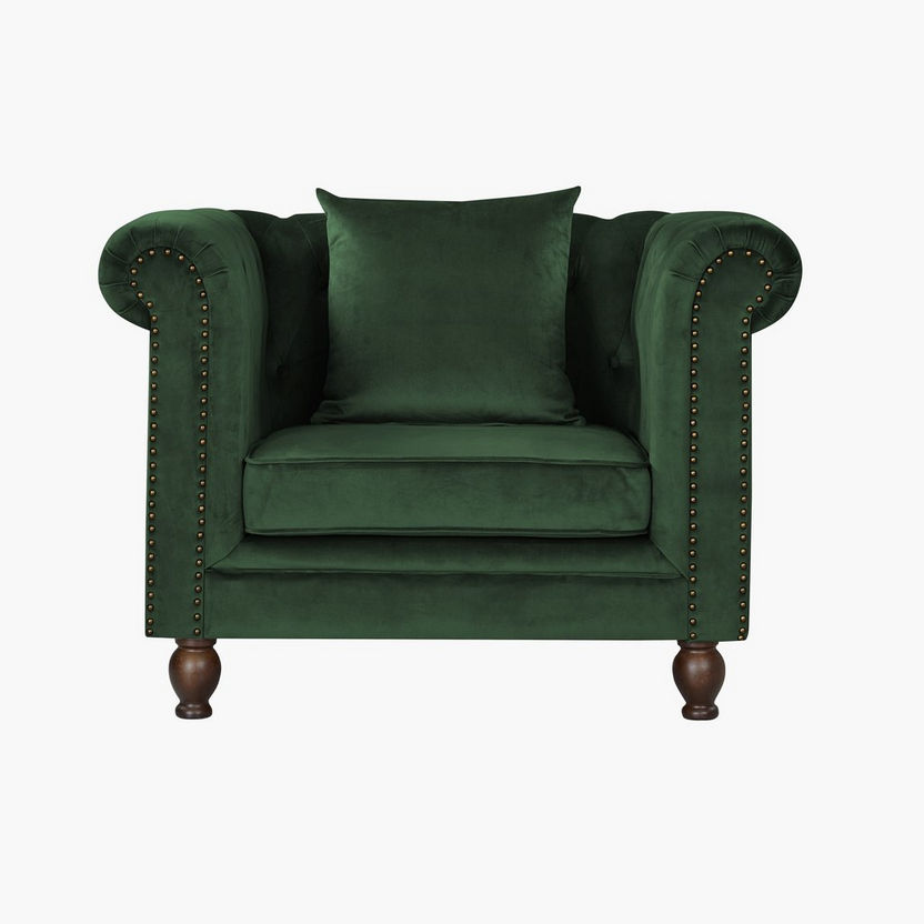 Sofia 1-Seater Tufted Velvet Armchair with Cushion-Sofas-image-0