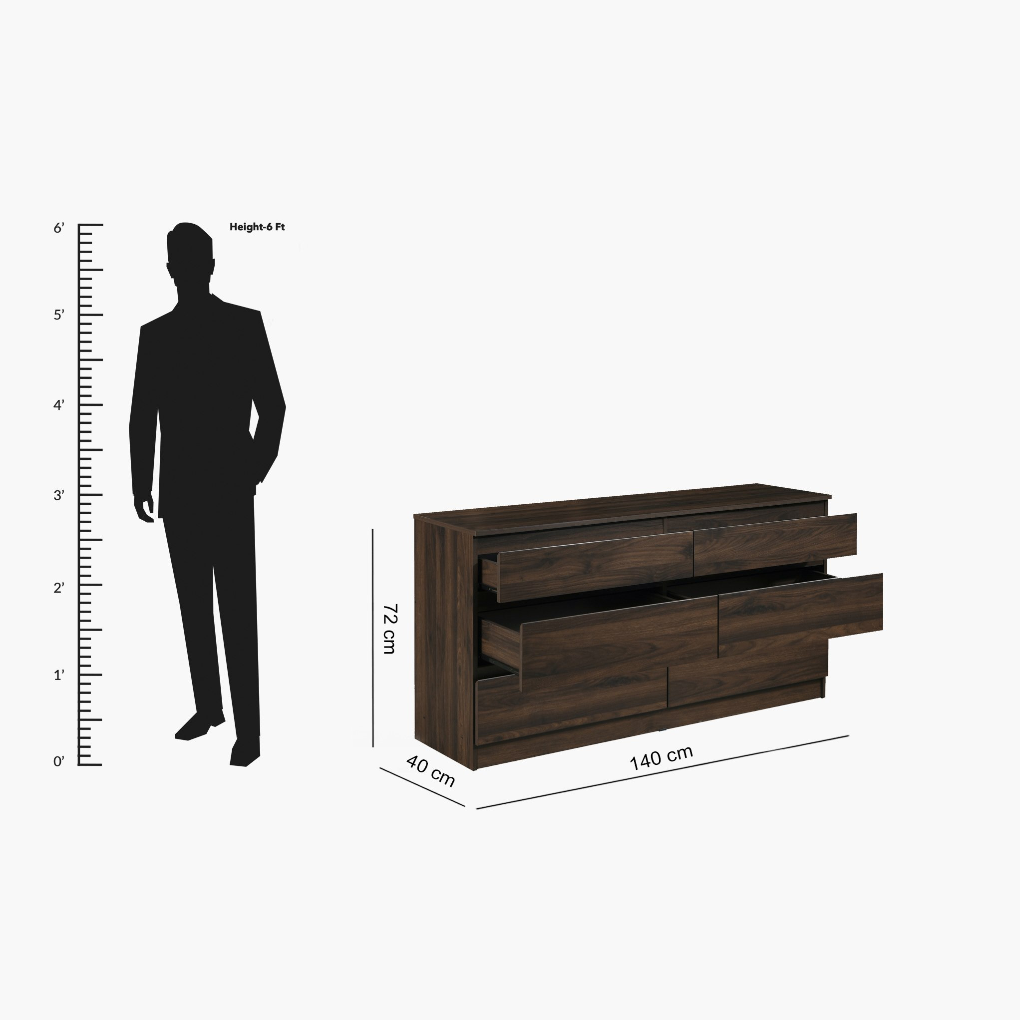 طاولة تزيين مزدوجة 6 أدراج دون مرآة من كولتورب-hbxfurniture-bedroom-dressersandmirrors-image-4