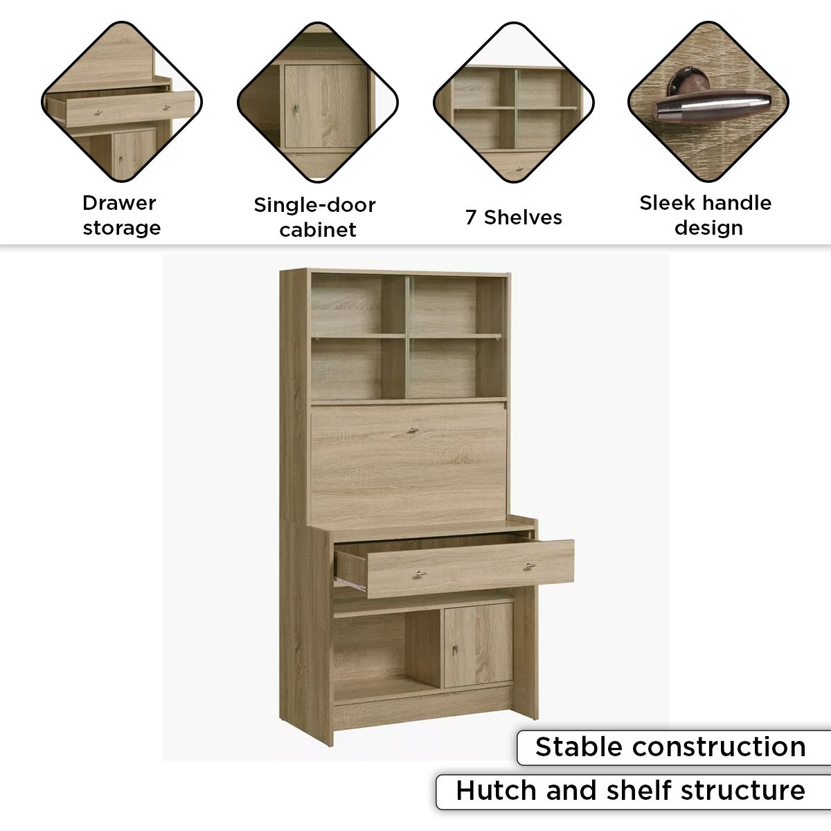 Gleam Study Desk with 1-Door and 1-Drawer Hutch-hbxfurniture-office-desks-image-5