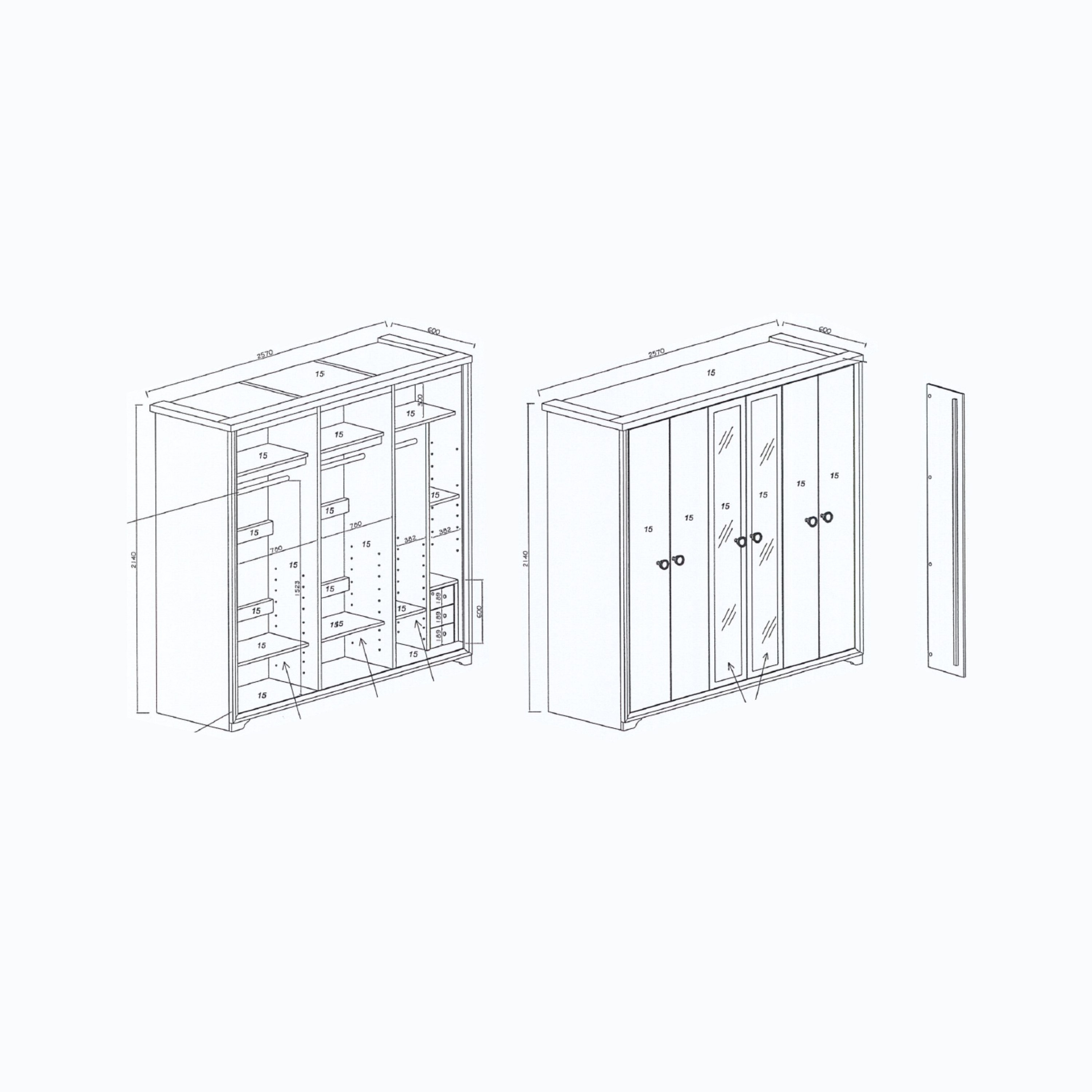 خزانة ملابس بـ 6 أبواب ومرآتان من سجنتشر-hbxfurniture-wardrobes-image-12