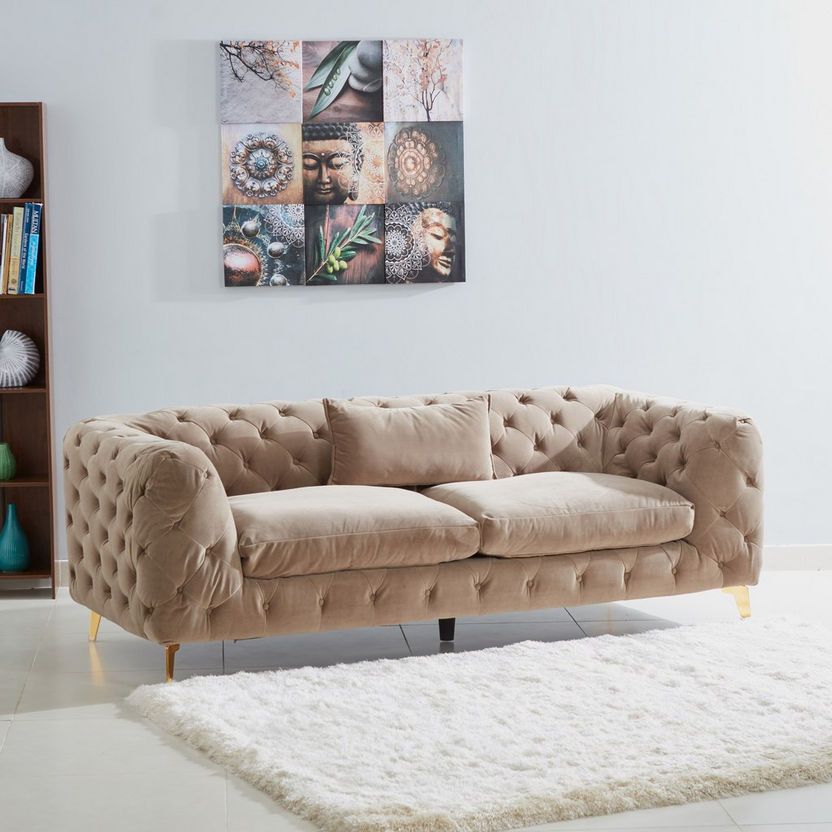 Carolina 3-Seater Velvet Tufted Sofa-Sofas-image-1