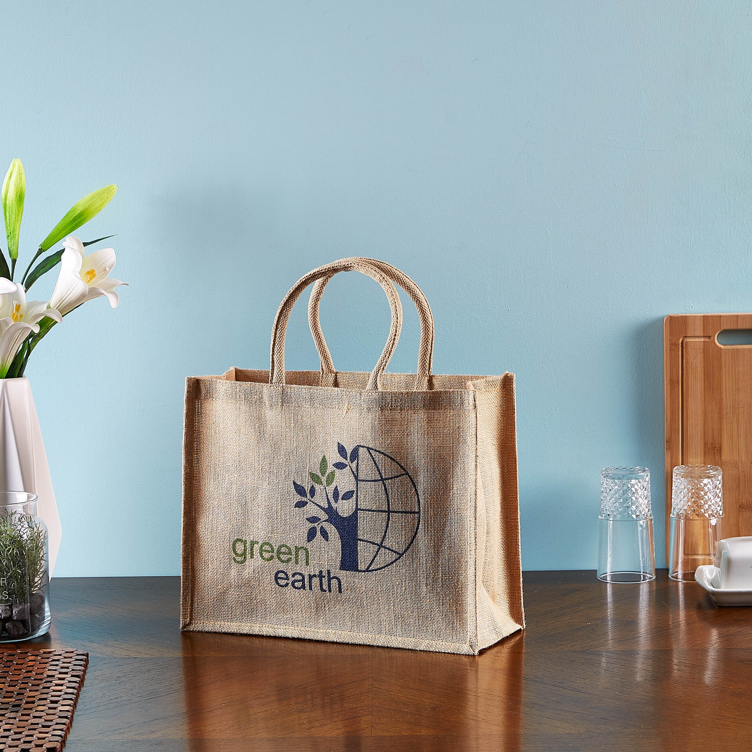 Green Earth Tree Jute Shopping Bag -  38x15x46 cm-hbxhomeware-kitchenware-lunchbagsandboxes-image-3