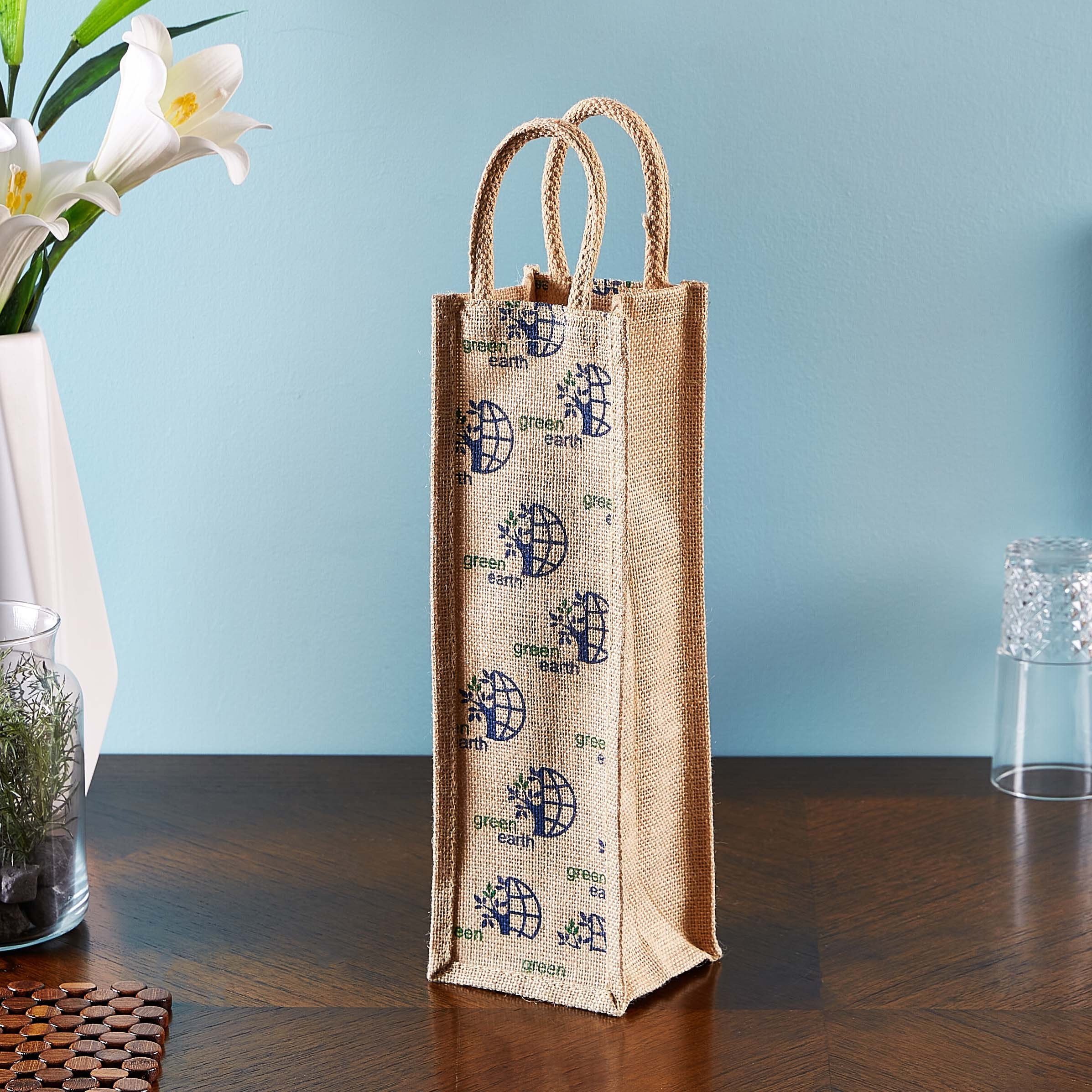 Go Green Earth Jute Bottle Bag - 13x8x39 cm-hbxhomeware-hbxkitchen-image-1