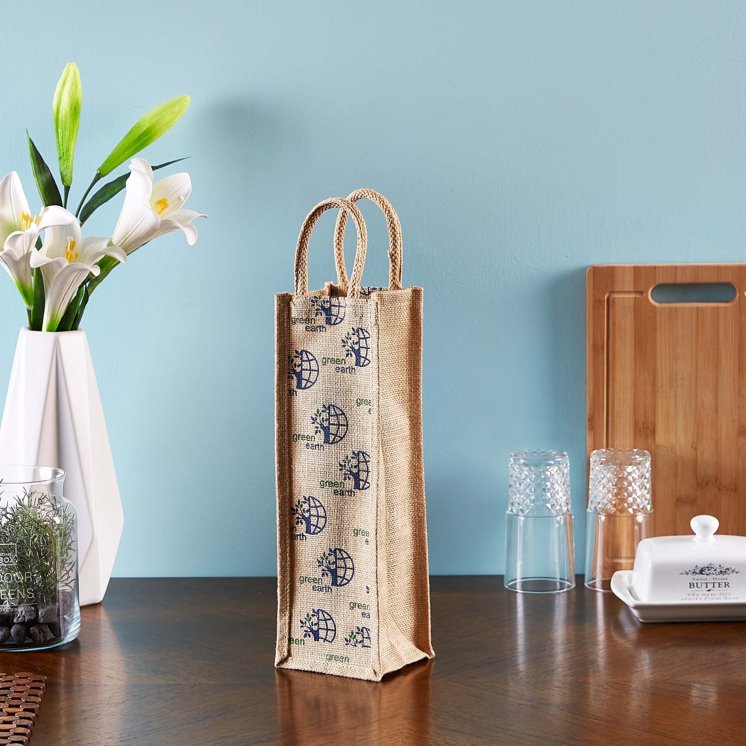 Go Green Earth Jute Bottle Bag - 13x8x39 cm-hbxhomeware-hbxkitchen-image-2