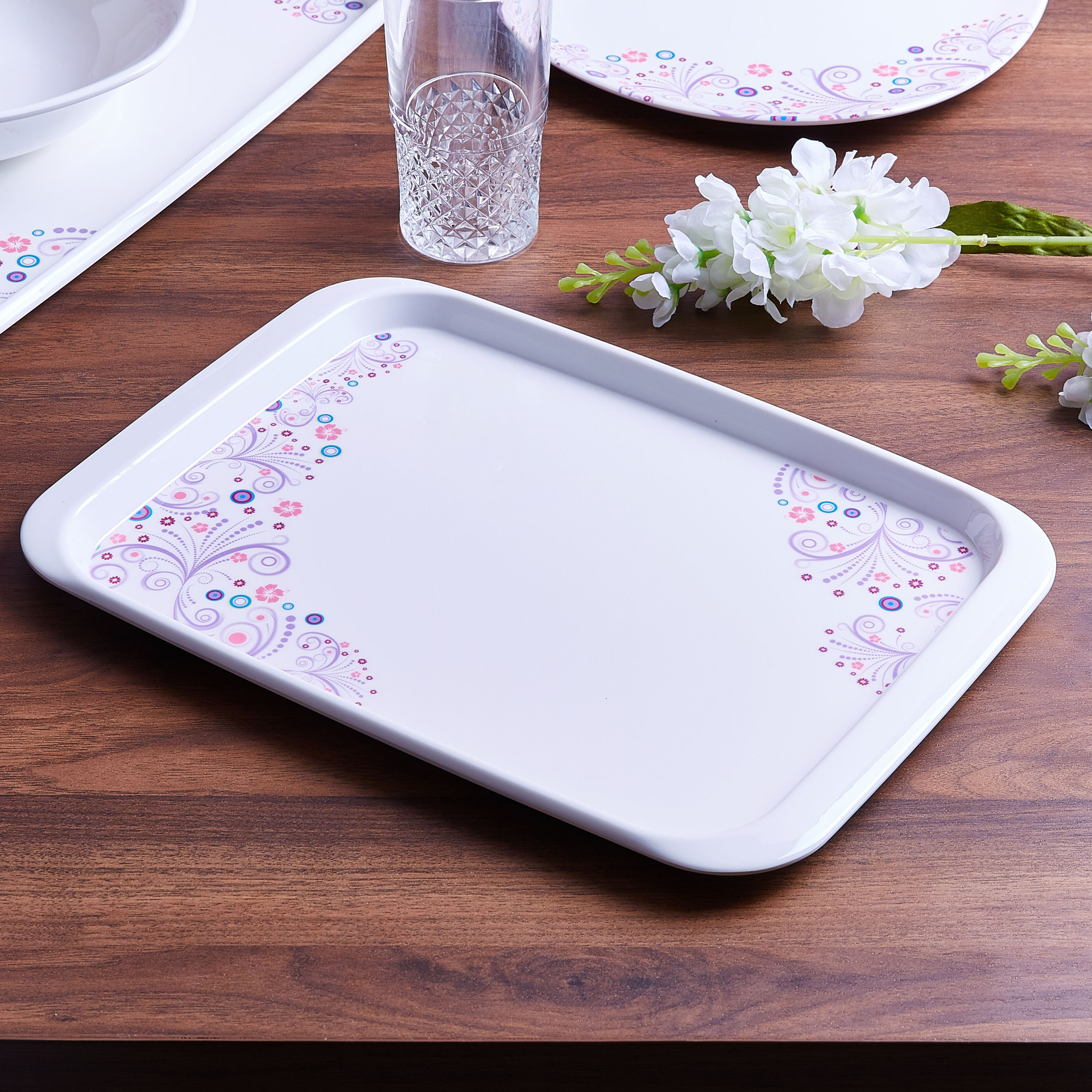 صينية مستطيلة مزينة بطبعات زهور الميموزا - 36 × 26 سم-hbxhomeware-hbxkitchen-image-1