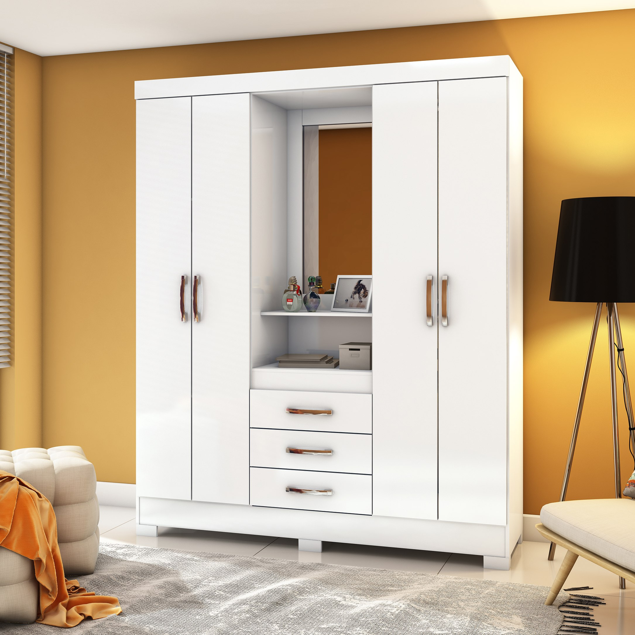 خزانة ملابس 4 أبواب و3 أدراج مع مرآة - سلفادار من موڤو -hbxfurniture-wardrobes-image-1