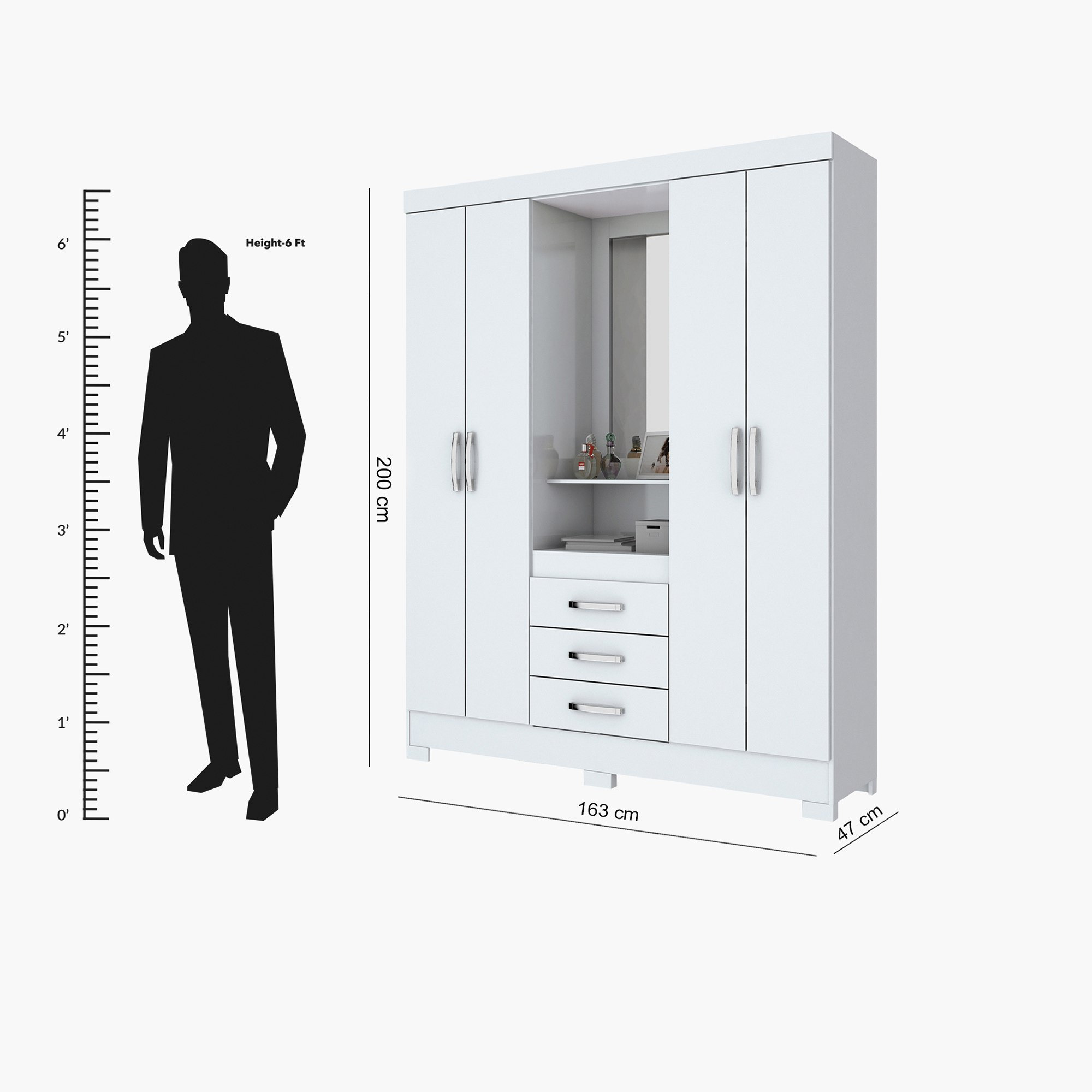 خزانة ملابس 4 أبواب و3 أدراج مع مرآة - سلفادار من موڤو -hbxfurniture-wardrobes-image-4