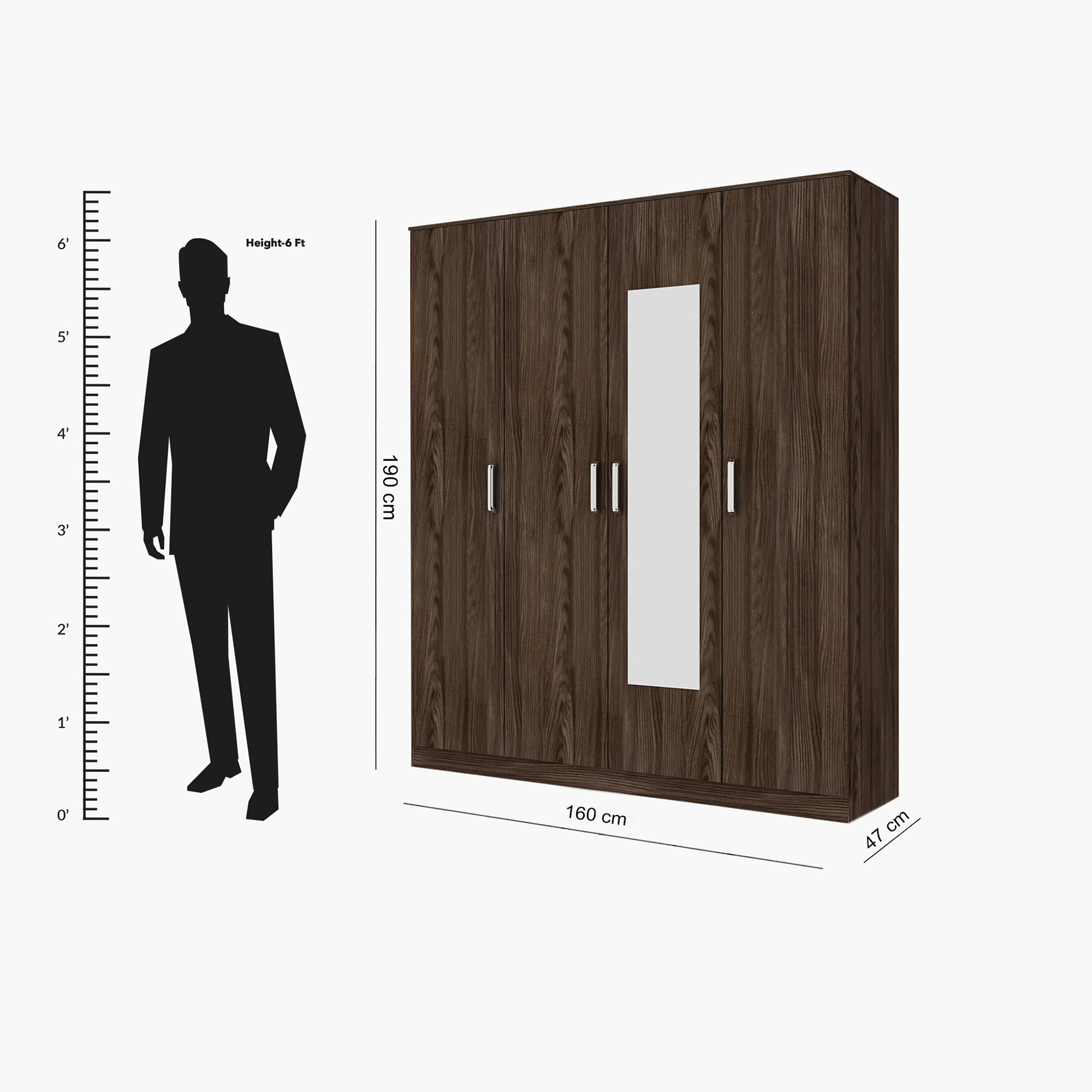 خزانة ملابس 4 أبواب مع مرآة - ريو من موڤو -hbxfurniture-wardrobes-image-3