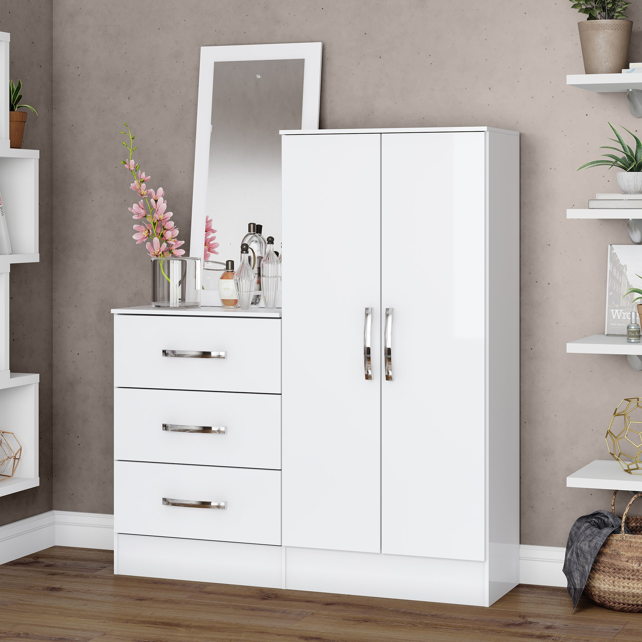 طاولة تزيين 3 أدراج ببابين ومرآة - لوندرينا من موڤو -hbxfurniture-bedroom-dressersandmirrors-image-1