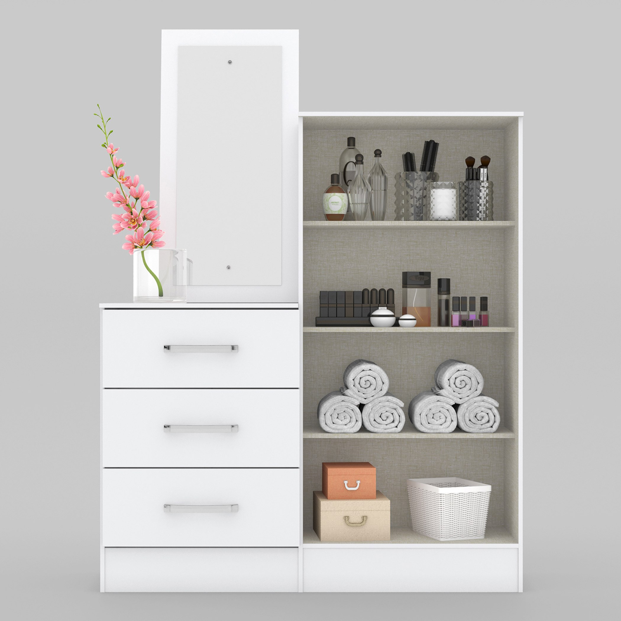 طاولة تزيين 3 أدراج ببابين ومرآة - لوندرينا من موڤو -hbxfurniture-bedroom-dressersandmirrors-image-9