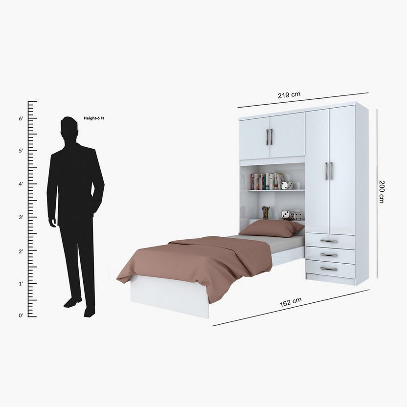 Compact Single Bed with Wall Cabinet - 90x190 cm-Single-image-11