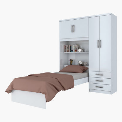 Compact Single Bed with Wall Cabinet - 90x190 cms