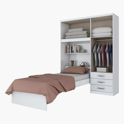 Compact Single Bed with Wall Cabinet - 90x190 cms