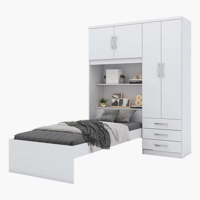 Compact Single Bed with Wall Cabinet - 90x190 cm-Single-image-3